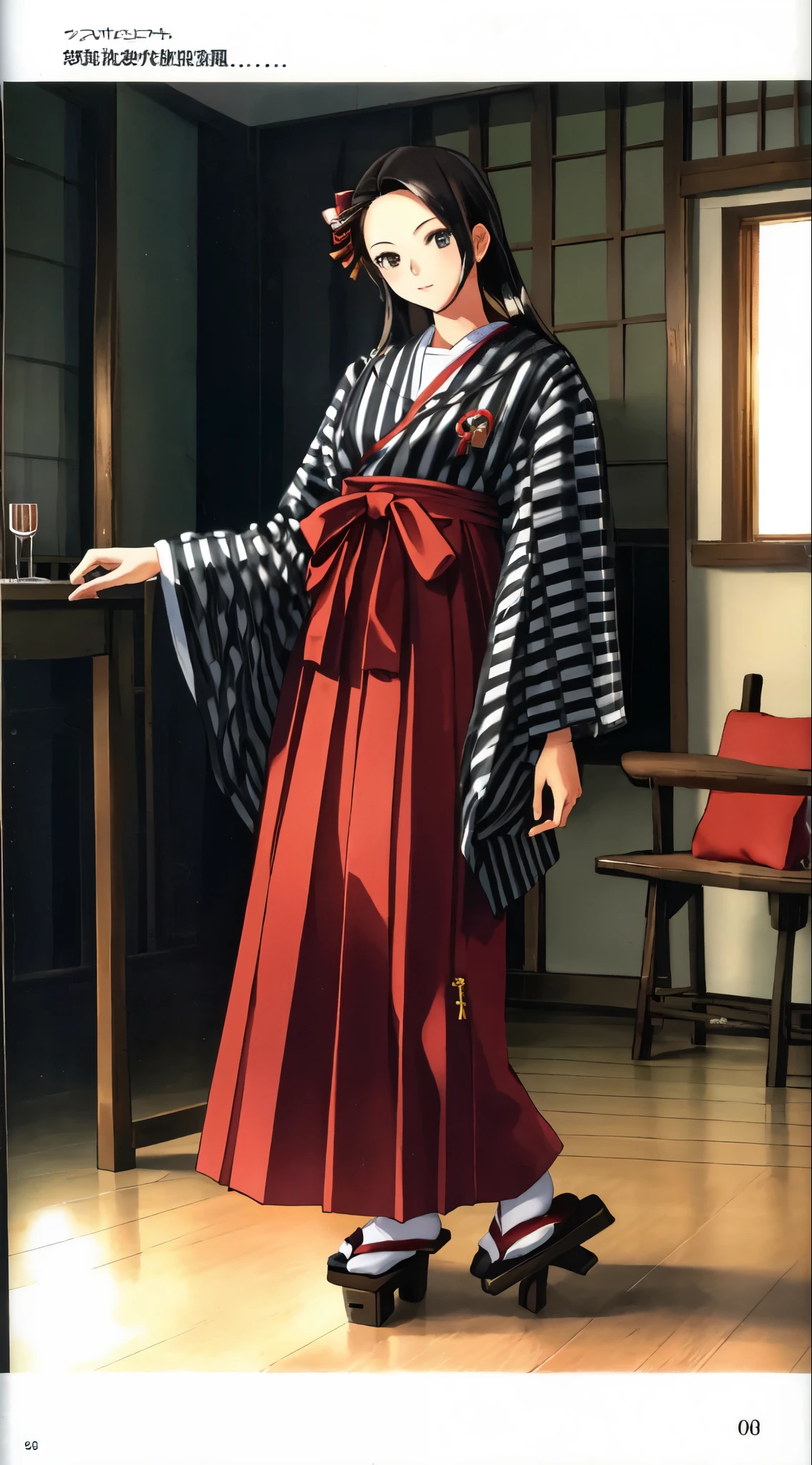 ((highest quality)), ((masterpiece)), (be familiar with), (whole body), Are standing, Front facing, めちゃくちゃbe familiar with, ultra high resolution, super detailed, highest quality, one girl, Japanese, Meiji period, Hakama, female student, black hair, tabi, geta, perfectly symmetrical face, highly detailed eyes, super beautiful, Perfect body balance