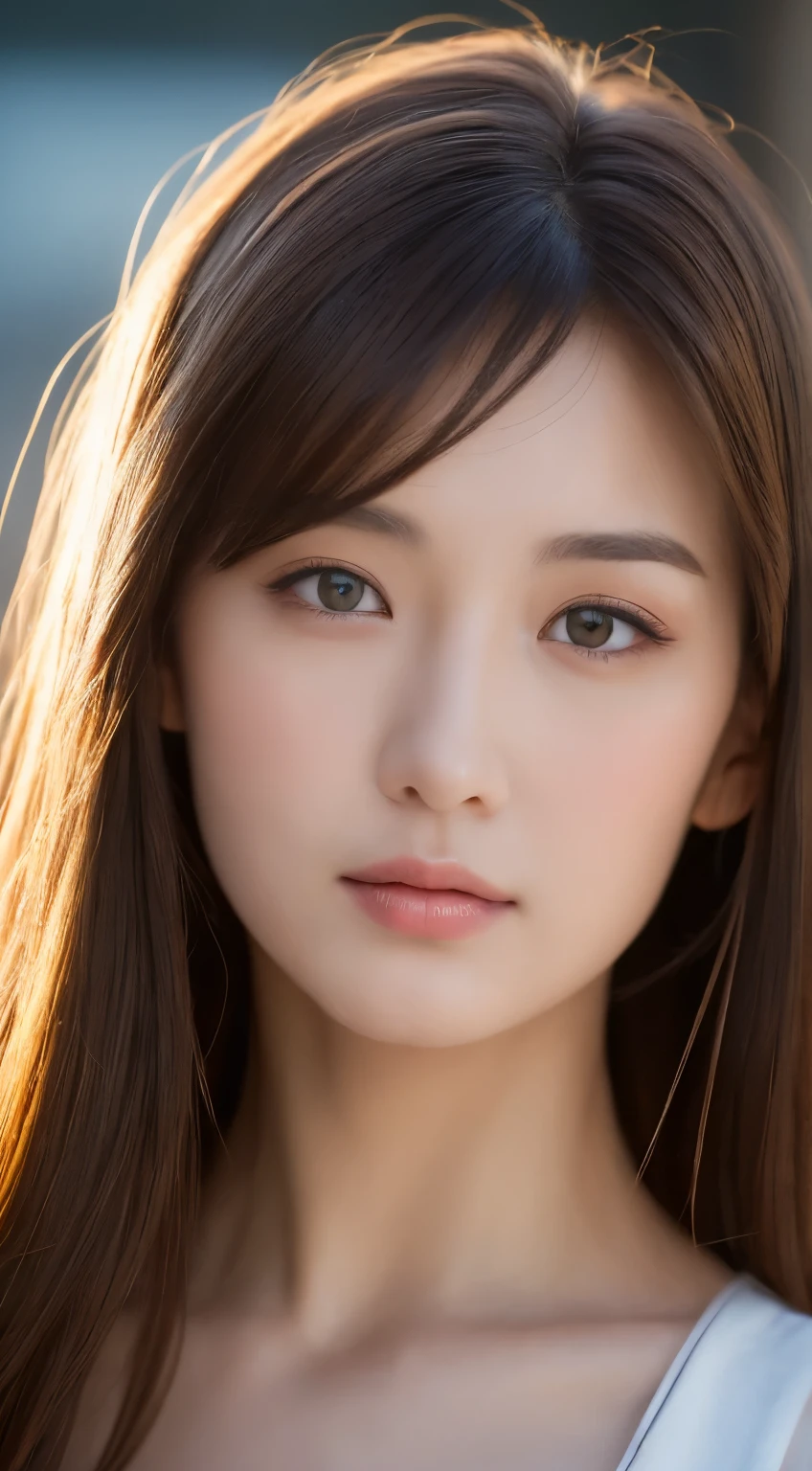 ((Best quality, 8k, Masterpiece :1.3)), Sharp focus :1.2, A pretty woman with perfect figure :1.4, Slender abs :1.2, ((Dark brown hair, Big breasts :1.2)), (Natural light, City street:1.1), Highly detailed face and skin texture, Detailed eyes, Double eyelid