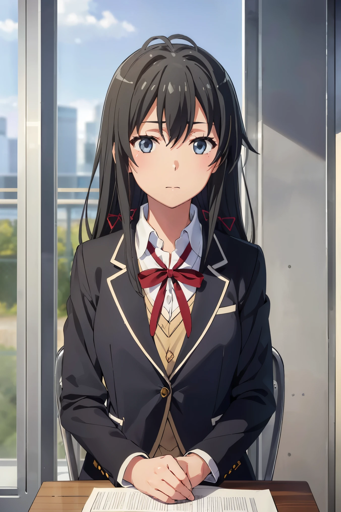 (((pixel perfect, Perfect in every detail))), alone, 1 girl, yukino yukinoshita, school uniform, Jacket, looking at the viewer, closed mouth, Upper body