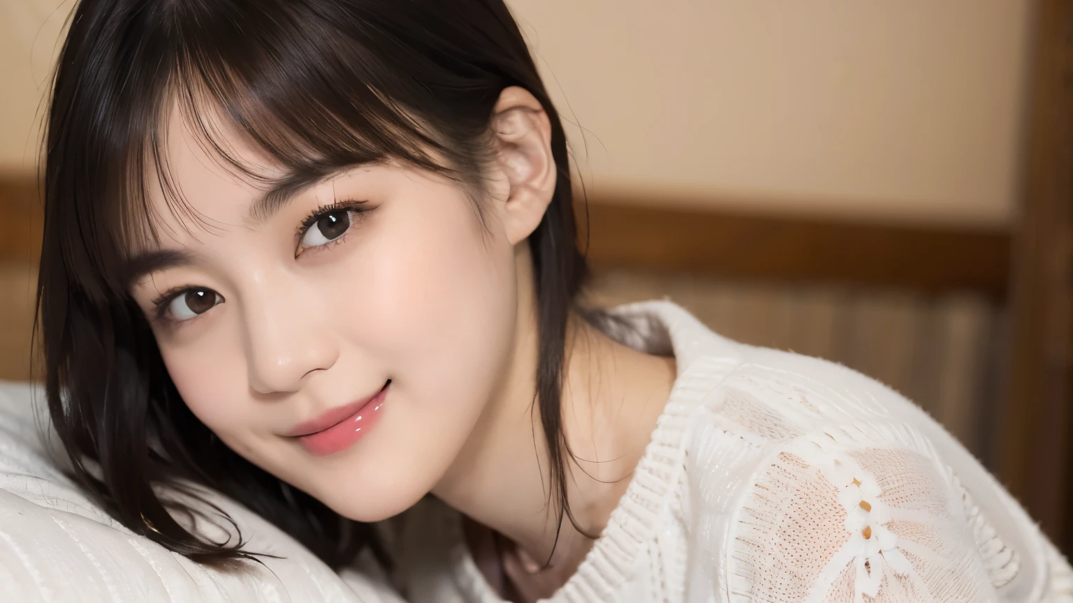 masutepiece, Best Quality, Illustration, Ultra-detailed, finely detail, hight resolution, 8K Wallpaper, Perfect dynamic composition, Beautiful detailed eyes, Women's Fashion🍂,Medium Hair,small tits、Natural Color Lip, Bold sexy poses,Smile,Harajuku、20 years girl、Cute、Sexy shot looking at camera