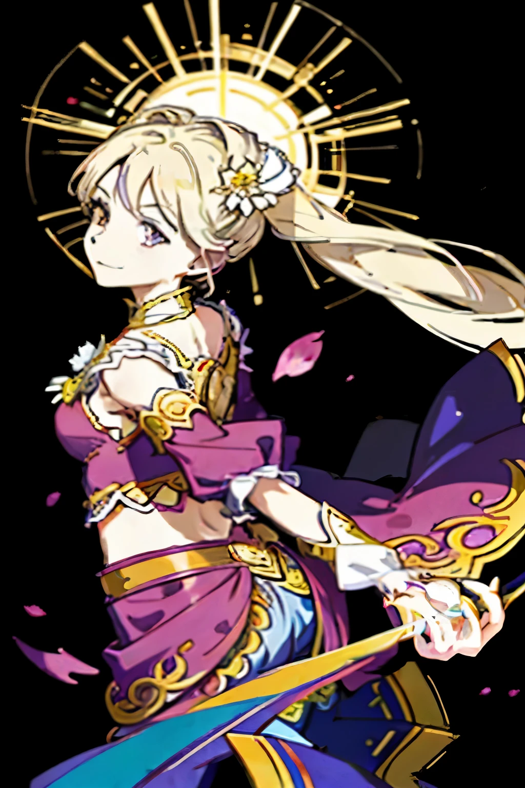 Woman in purple dress holding sword and sword, ayaka genshin impact, hanayamata, ayaka game genshin impact, splash art anime , Ehime, anime goddess, zodiac girl portrait knight, golden lotus princess, alchemist girl, Genshin Impact's discontinuation, Detailed anime original drawing, Genshin Impact Kechin