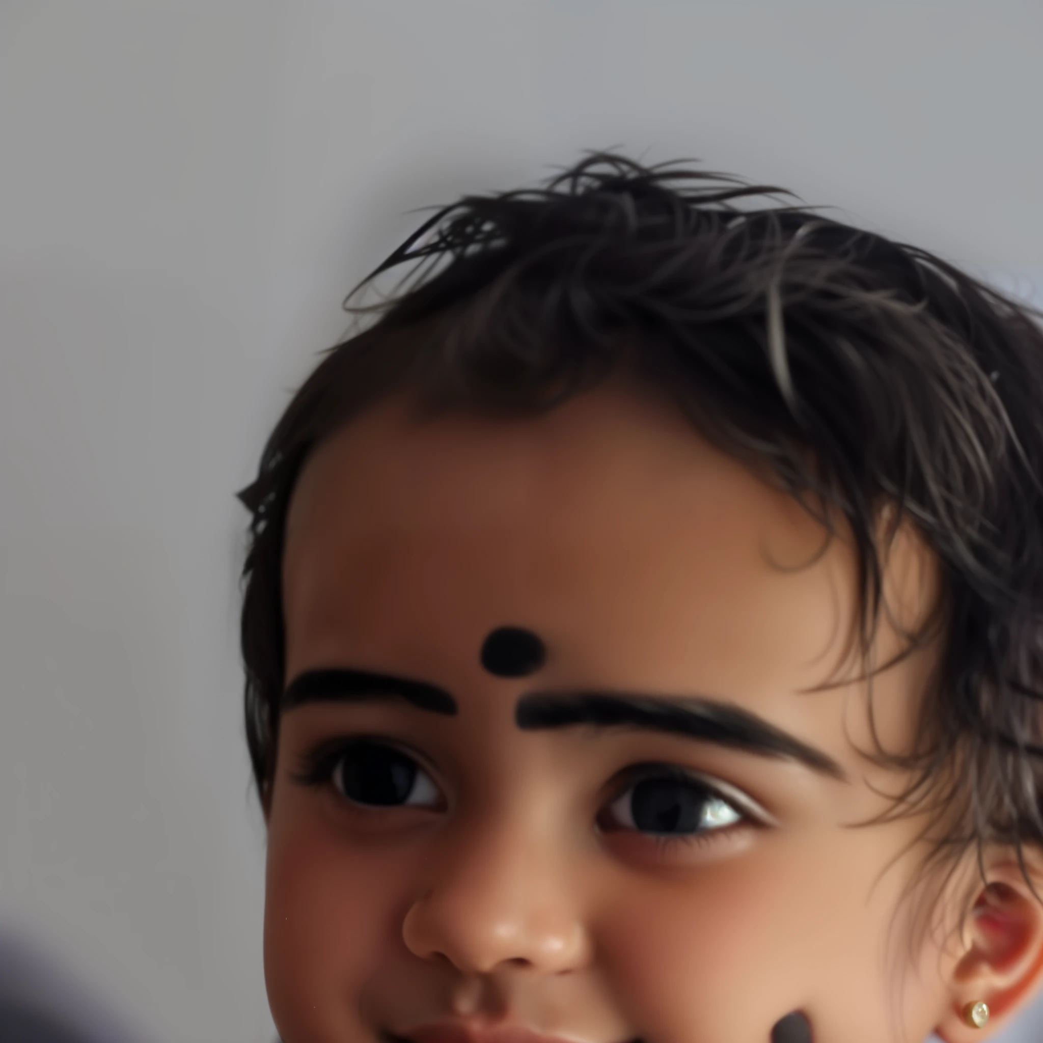 there is a young girl with a painted face and a smile, markings on her face, with cute doting eyes, cute face, indian girl with brown skin, closeup of an adorable, markings on his face, face painting, young , with a happy expression, cute expression, ayan nag, cute beautiful, innocent face, black eyes and large forehead, marvelous expression