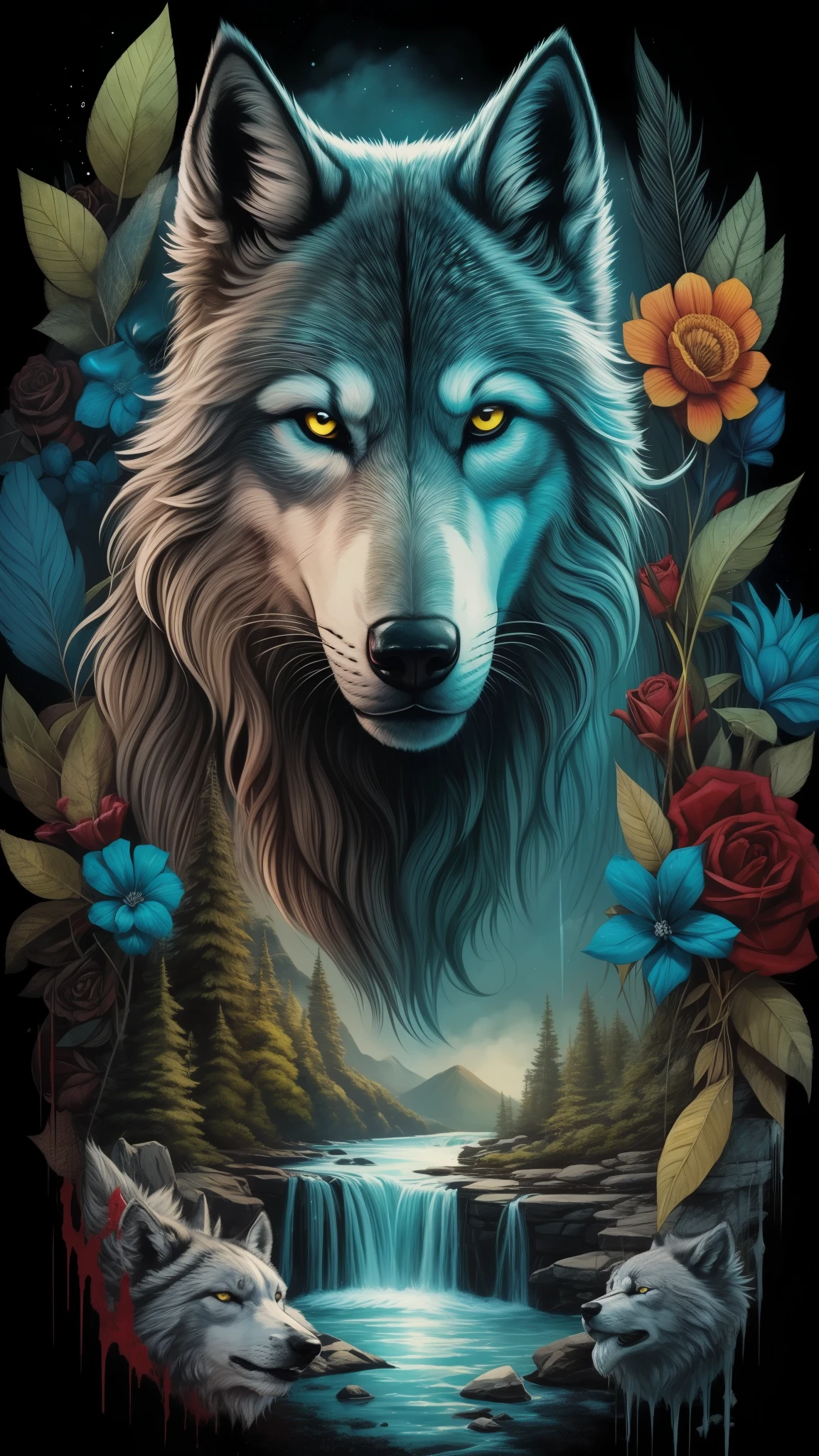 a painting of a No or with blood on the face, Lobo no inferno, No or, photo of No or, portrait of No or fantasy, imagem do avatar, He ad No or, Grim - Lobo, Big No or, portrait of No or, No or, No or alp ha head, wolp, foto de perfil, AngieNo or, No or, alto detalhamen to), He has No or yellow eyes, Meio Lobo, No or dark grey