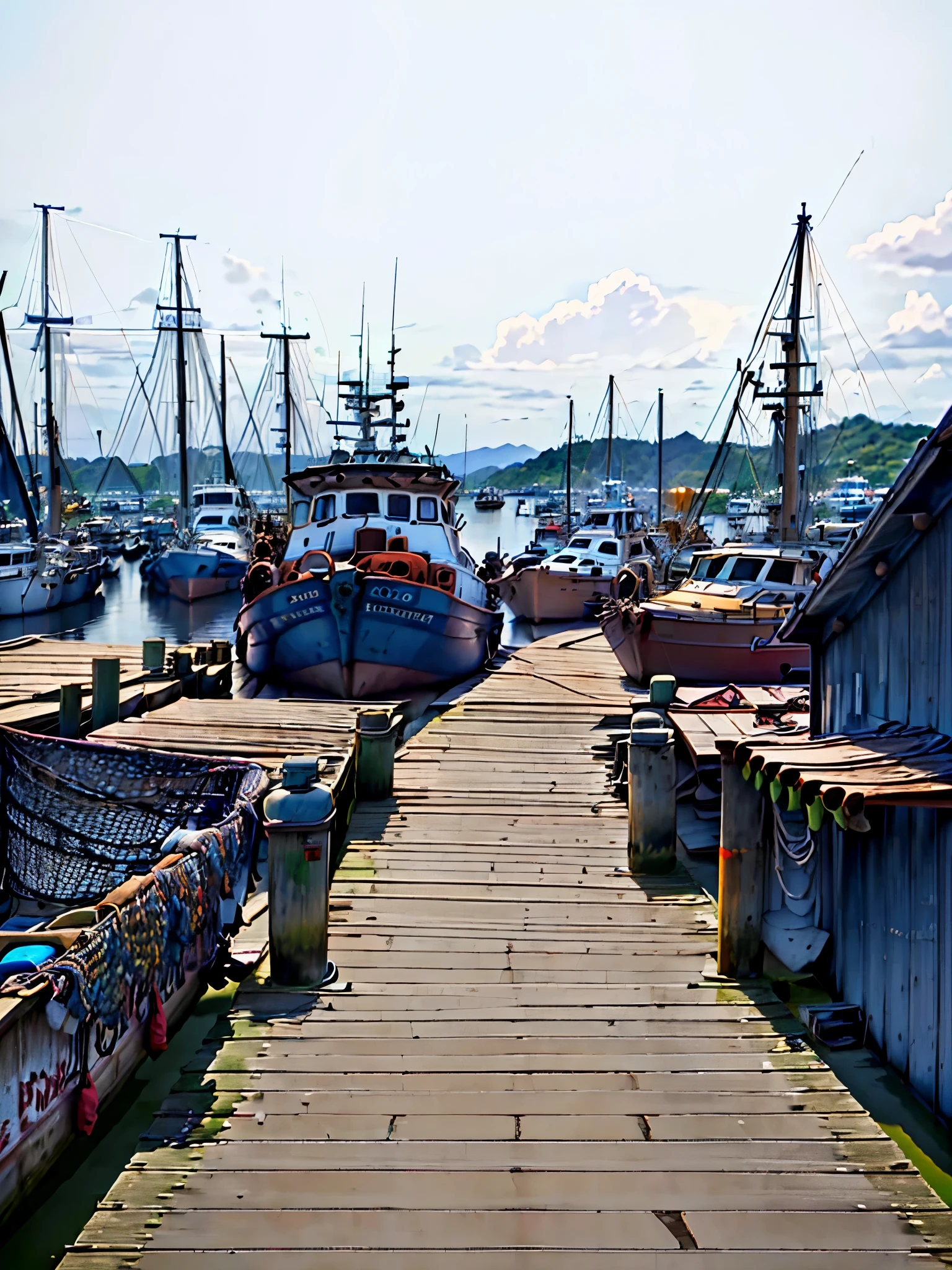 there are many boats docked at the dock in the harbor, nets and boats, harbour, harbour in background, docks, fishing boats, harbor, captured with sony a3 camera, fishing town, city docks, boats, docked at harbor, small dock, fishing village, shipping docks, port, some boats, by Tom Wänerstrand, looking partly to the left