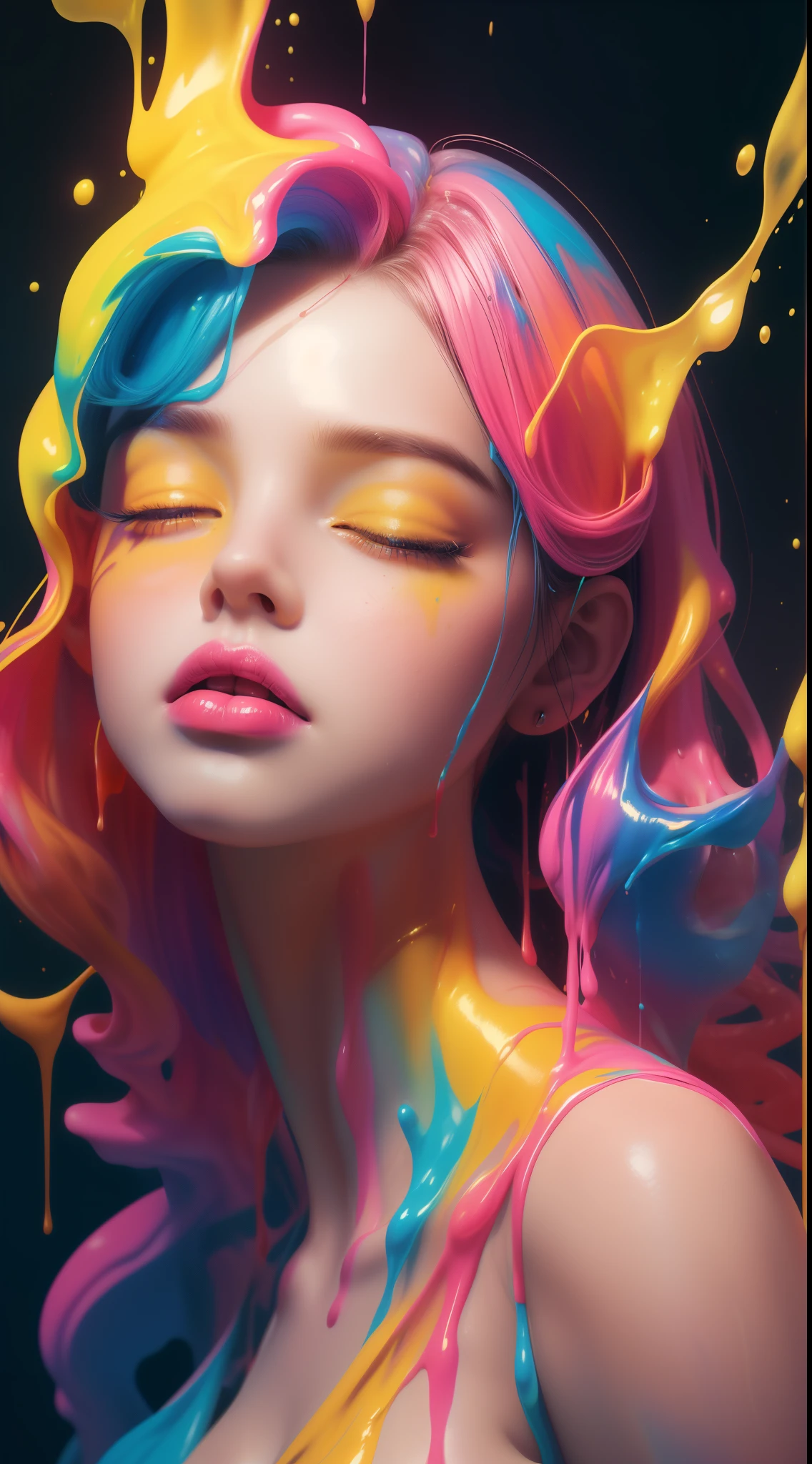 (masterpiece, top quality, best quality, official art, abstract aesthetic),nsfw,solo,(1girl),full body,a woman with light pink lipstick,yellow and azure color,psychedelic dripping colors,breasts,best of behance,inspired by Alberto Seveso,smooth digital artwork,behance art,stunning digital art,beautiful acrylic fluid portrait,cgsociety saturated colors,photorealistic digital arts,trending digital art,surrealistic digital artwork,glossy digital painting,exquisite digital fashion photography,uhd,colored skin,