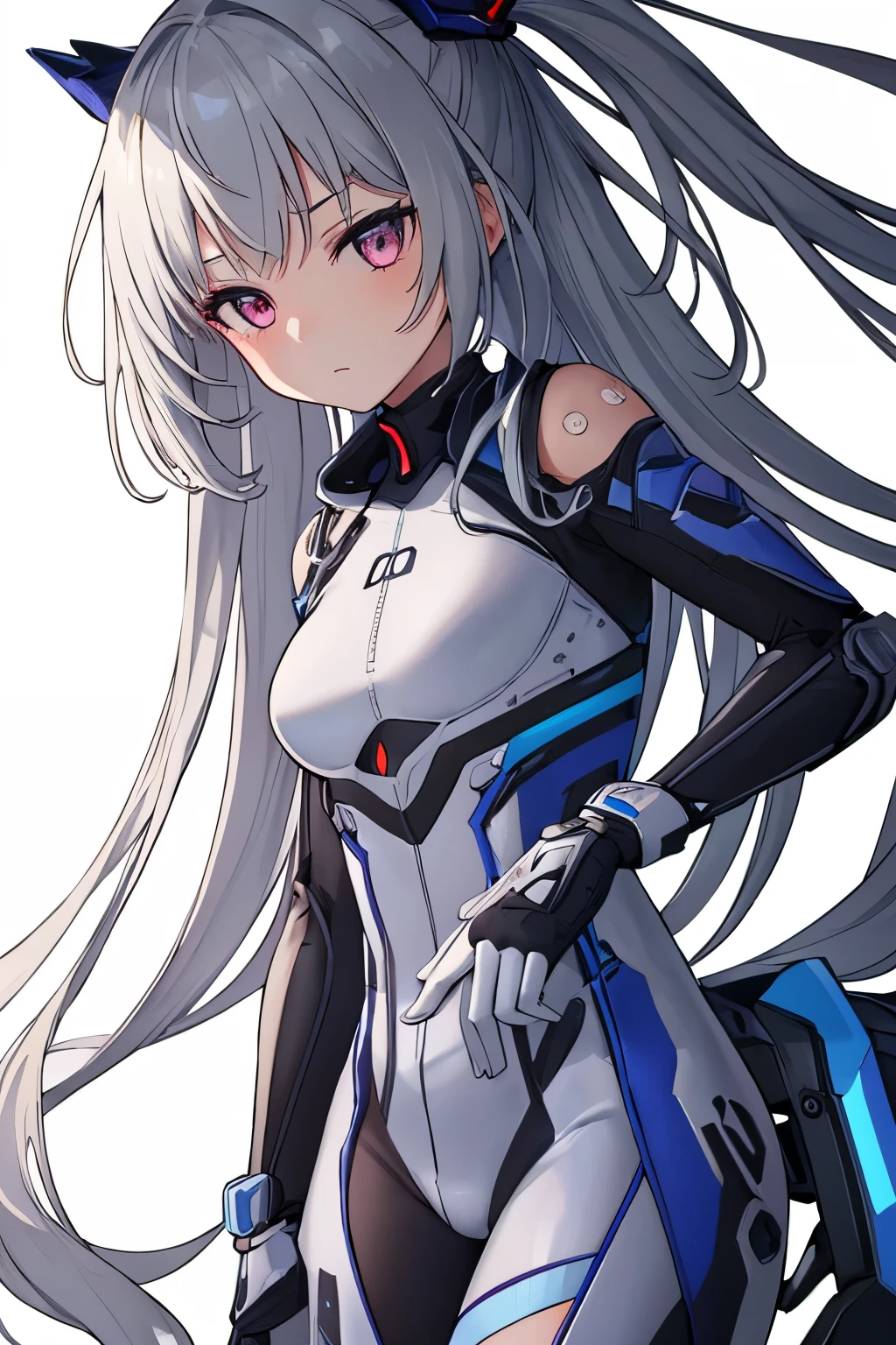 (masterpiece),(highest quality), girl,((ultra-detaileded)), (highly detaileded CG illustration),(No expression),, NSFW,, (masterpiece:1.16), (highest quality:1.32),(methodical_detailed),(High resolution:1.1),(best illumination:1.1), (best shadow:1.1), (very delicate and beautiful),(proper shading:1.1),(figure: 1.1),(finished:1.1),repeat,(proper posture),(Proper configuration),(ultra precision_construction:1.2),trimming,(bold Highlighted Outline),(detaileded face), (beautiful eyes),(thick_Dense_skin:1.16),(ultra precision skin:1.16),bold_eyelash,(soft cheeks:1),white background, 1 girl, Android girl, complex mechanism, gray hair, long hair, pink eyes, shining eyes, No expression, Off-shoulder suit, (Abnormalities in the joints, point joint:1.2),thighs, decadent behavior,Luminous joint