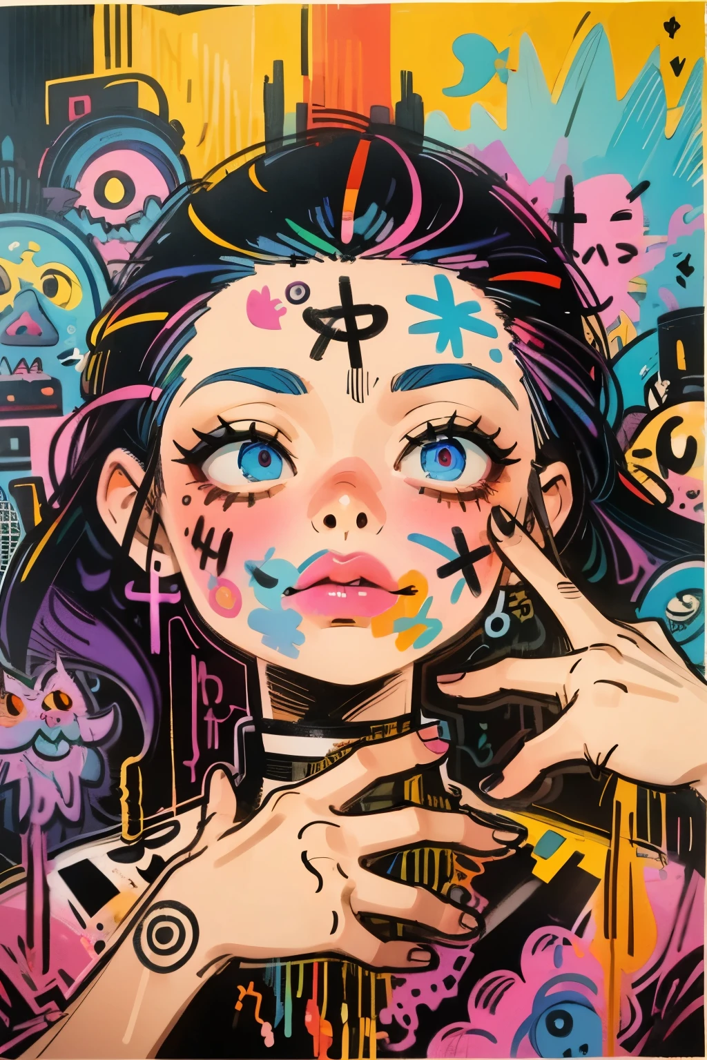 (best quality,4k,8k,highres,masterpiece:1.2),ultra-detailed,realistic,portrait,detailed eyes,detailed lips,extremely detailed eyes and face,long eyelashes,1girl,graffiti,wall,art,canvas,sketch,creative,urban style,vibrant colors,graffiti artist,paintbrushes,expressive strokes,inspiring,wall art,urban art,street art,colorful,abstract,artistic ,imagination,personal expression,vivid imagination,unconventional,self-expression,creativity,endless possibilities,limitless imagination,unleashing creativity,making a statement,inspiring others,transforming spaces,livening up the environment,fresh perspective,beautifying walls,creating beauty,interactive art,dynamic artwork,engaging the viewers,intriguing,thought-provoking,powerful message,community engagement,connecting people,unifying community,cultural significance,artistic movement,artistic revolution,new perspectives,new beginnings,artistic sanctuary,creative escape,expanding horizons,limit-breaking,colorful world,graffiti culture,graffiti lifestyle,street culture,inspirational figure,graffiti-inspired, of expression,improve the urban landscape,awakening emotions,evoking emotions,stimulating minds,transcending boundaries.