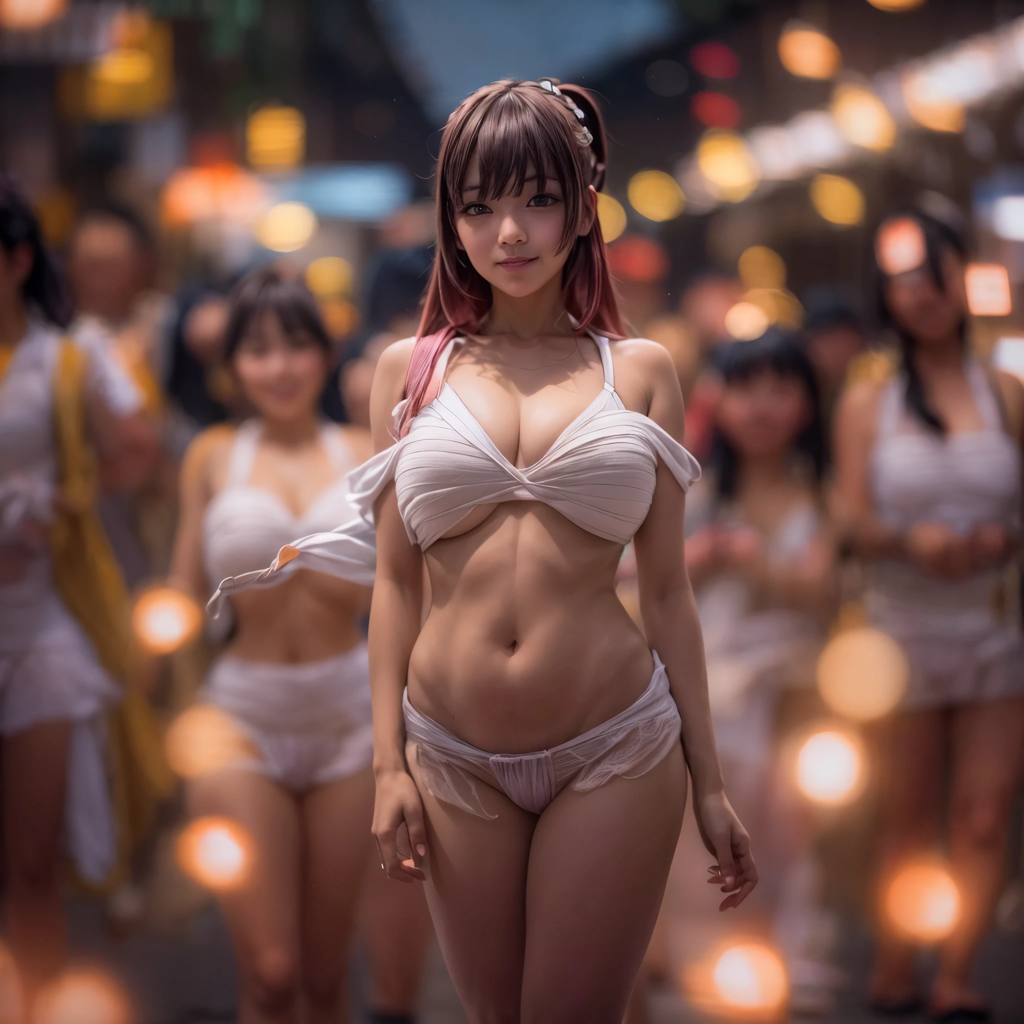 ((bokeH, Acutance:0.85, ultra-detailed:1.35)), (((from below))) . The background is the downtown area at (Twilight:1.4), (((Red-dyed clouds above hed:1.3))), { The Sky takes up more than third of the composition | (many colorful Lights:1.2) | lens flare | Burning | Haze | (luminous Particleystic sight | God rays | Lightning }, { Underboob | Oiled ivory skin | FullBody:1.2 } . (Masterpiece:1.2) of professional Analog photo with (Hasselblad), (((UltraRealistic and Photorealistic with touch of rawness:1.37, Volumetric lighting))) . ((( A group photo of KAWAII girls in WHITE Fundoshi, at Hakata Gion Ymakasa Festival ))), ((Extremely detailed KAWAII face variations)) . Assfocus with looking ahead .
