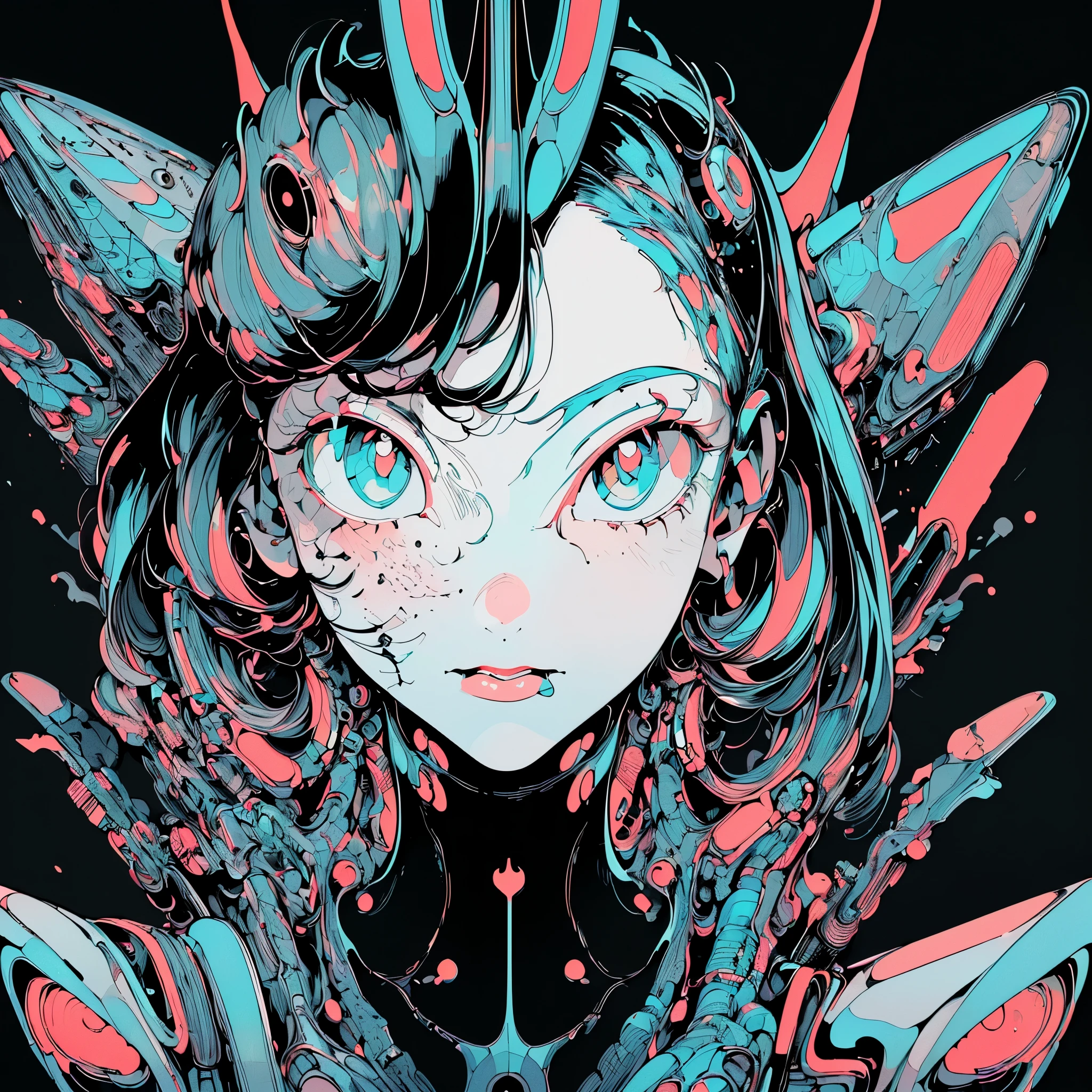 (masterpiece, 4k, ultra detailed, raw photo: 1.2), illustration, (1woman:1), (single background: 1.4), (symmetry: 1.2), (Art Deco:1.4), (retro-futuristic:1.4), (minimalism:1.4), (clean:1.4), (flat_color:1.4), (cyberpunk:1.4), CCDDA Artstyl