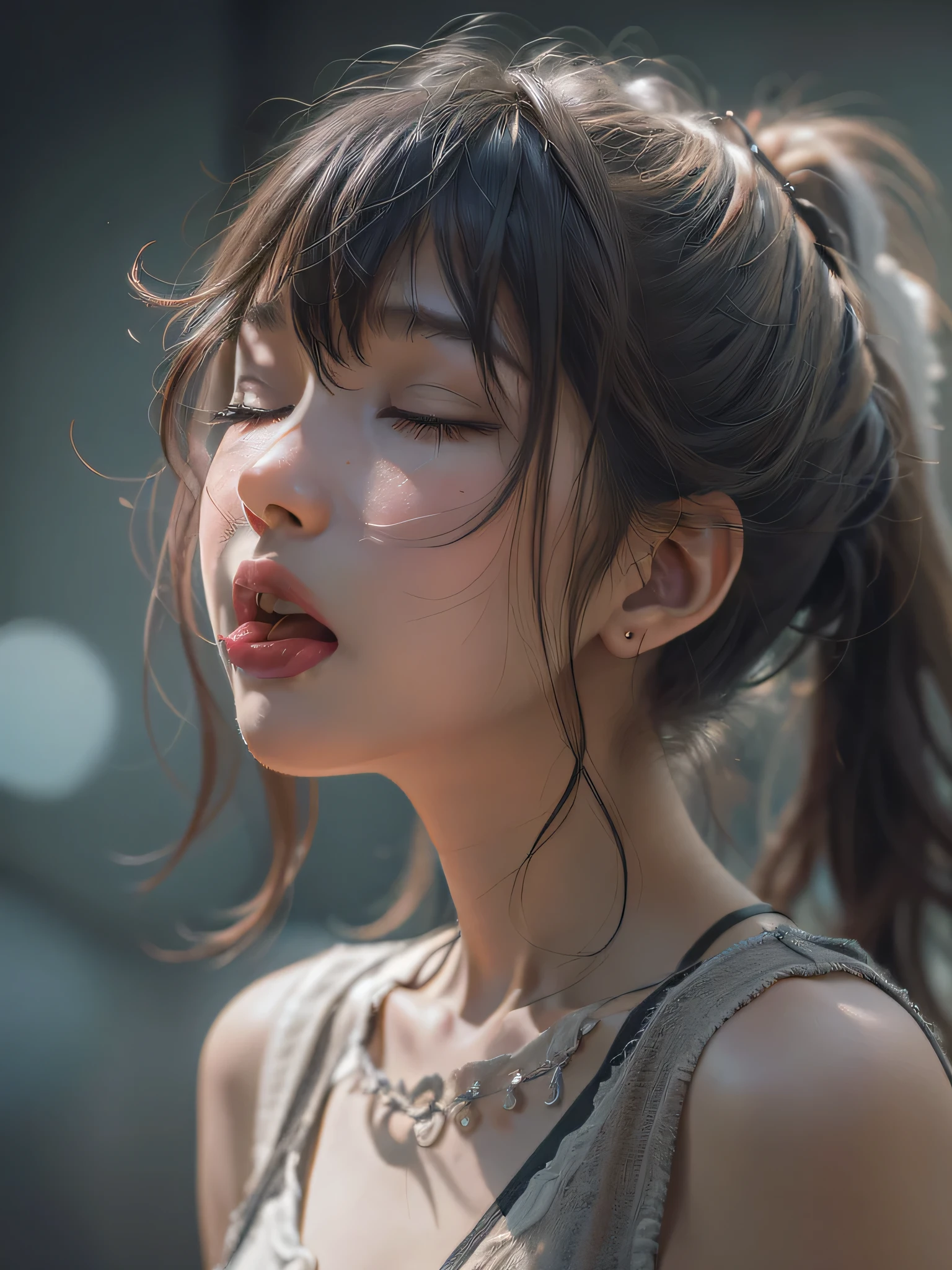 ((stick out a wet tongue))、((half open mouth))、((pink gloss lip gloss))、(((The look of waiting for a kiss)))