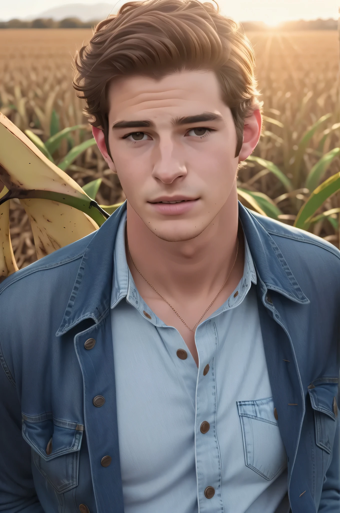 Arafed man in a denim jacket standing in a banana field, Andrew Garfield, hombre guapo, guapo y atractivo, hombre atractivo, muy guapo, still from a live action movie, plano medio de un guapo, extremadamente guapo, Hombre guapo, Dustin Lefevre, hombre atractivo, fondo transparente, por Jan Tengnagel, male model, hermoso joven