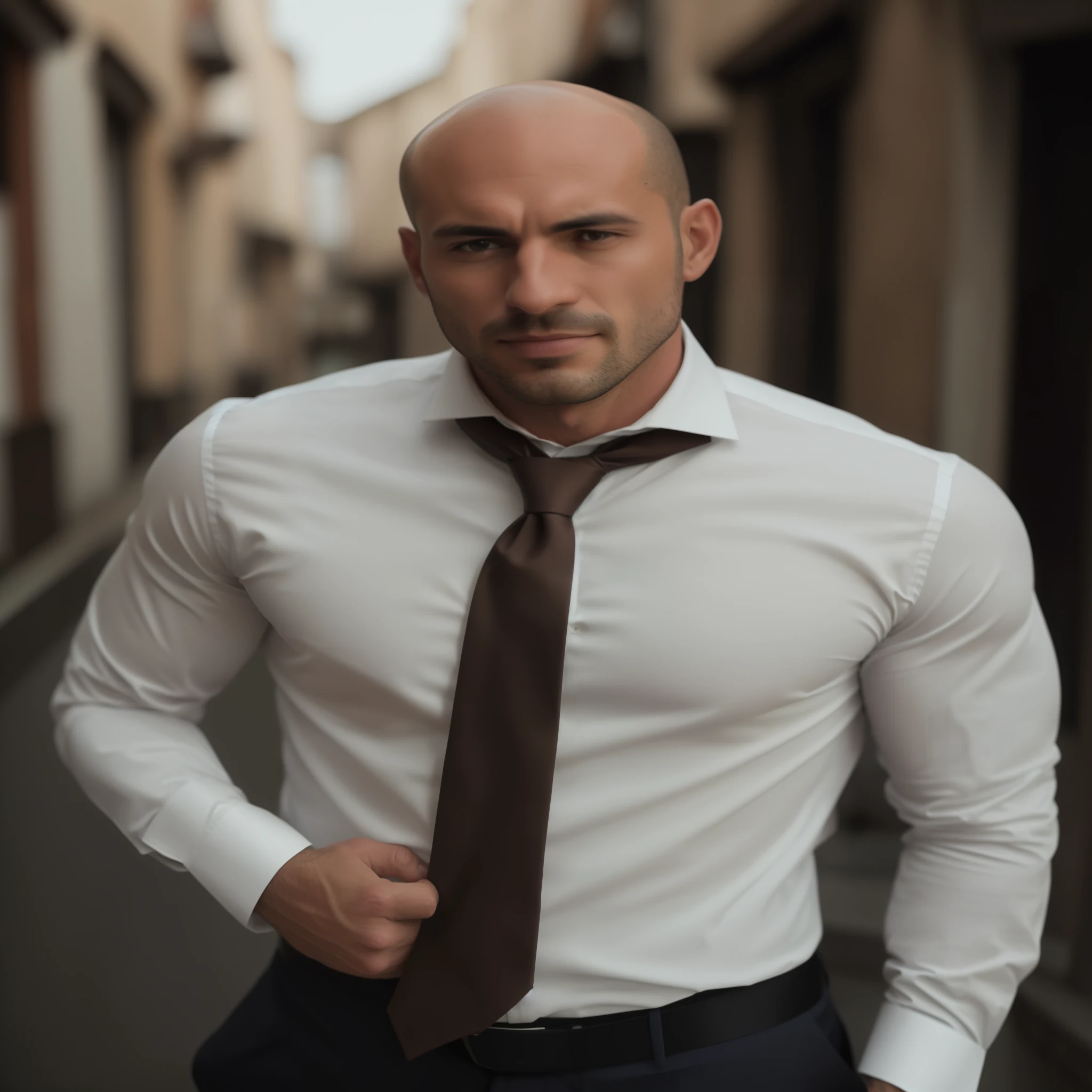 Arafed man in white shirt and brown tie standing in narrow alley, usando una camisa con corbata, vistiendo camisa blanca, hombre guapo, vestido con camisa blanca, guapo y atractivo, vistiendo una camisa blanca, Hombre guapo, sexy masculino, hombre atractivo, vistiendo una camisa blanca con botones, usando camisa ajustada, fuertes rasgos masculinos, hombre atractivo