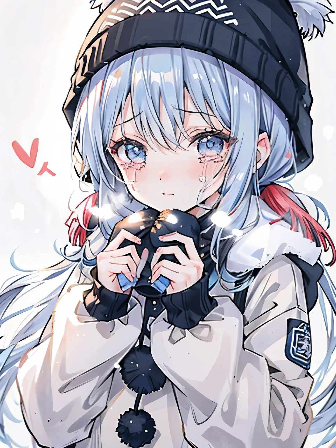 girl,crying face,((🥺:1.3)),close up of face,Winter clothes,knit hat,fluffy long hair