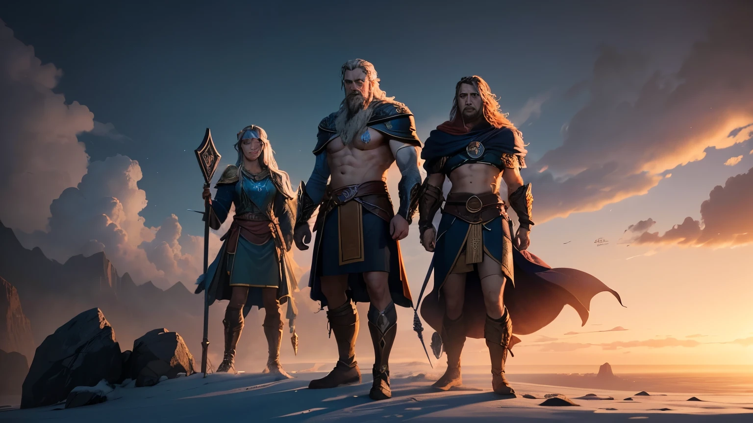 Step into the world of Norse mythology and witness the powerful trio of Magni, Modi, and Thrud as they rule over the realms of Asgard. With visually descriptive and detailed renderings, our AI platform will transport you to a world of gods and legends