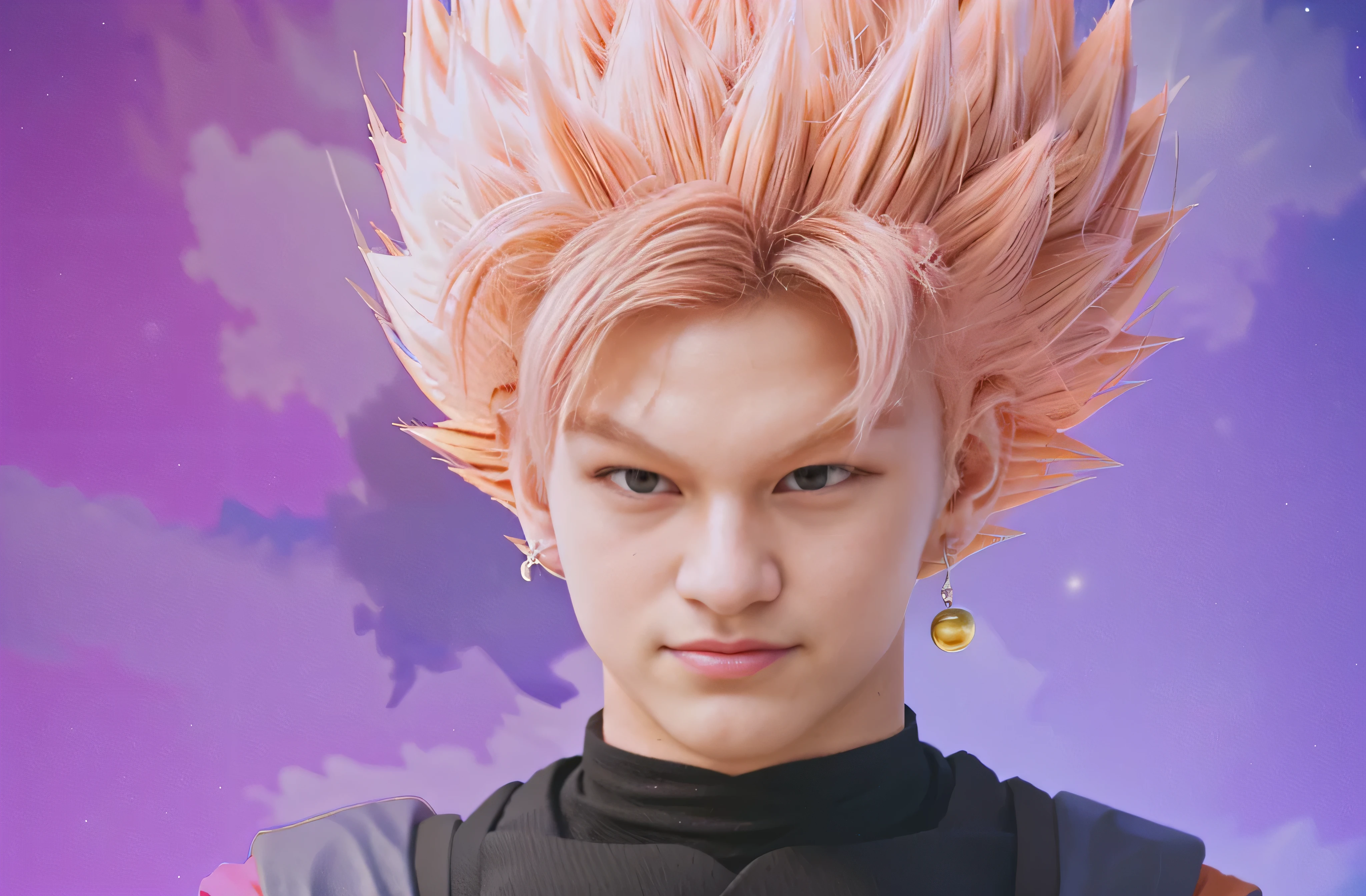 Close-up of a cartoon character with pink hair, pink iconic character, Dragon Ball Super, Goku&#39;shape of, your picture, black, spiky, I&#39;Fierce Mother Saiyan.., Super Saiyan, going Super Saiyan, Best Anime Character Designs, highly detailed your picture, He has dark gray hair..., dearest, Dragon Ball Characters, Super Saiyan goku