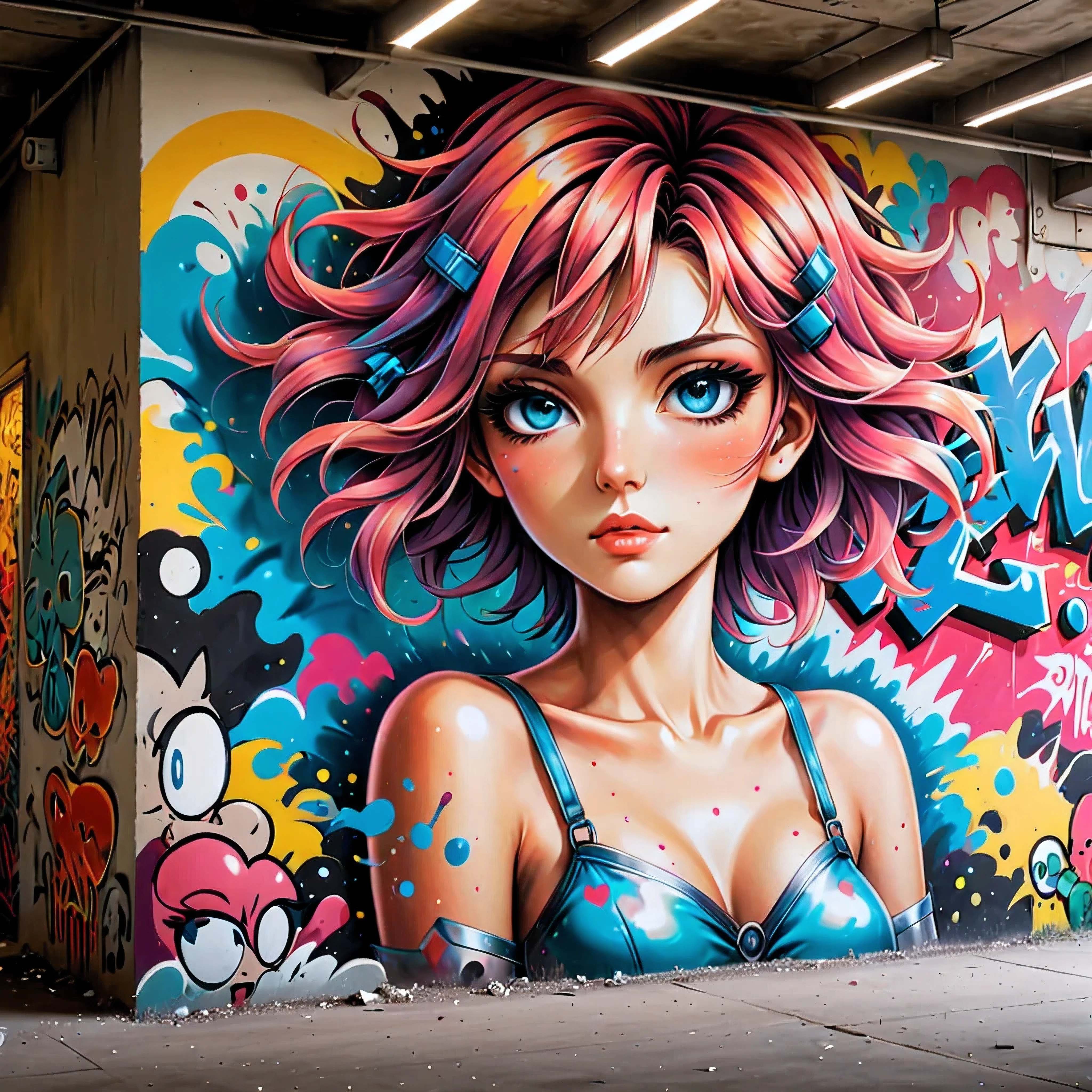 A mural of graffiti comic in a building wall.

(best quality,realistic),(close-up),(anime artwork:1.1),(mural),(venus 5 style:1.1),(90s anime style:1.1),(vibrant colors),(detailed characteragical atmosphere),(soft lighting),(nostalgic),(dynamic poses),(expressive eyes:1.1),(beautiful hairstyles),(playful expressions),(whimsical background),(eye-catching),(colorful composition)