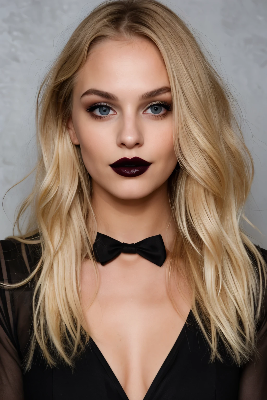 super cute blonde woman in dark lipstick theme