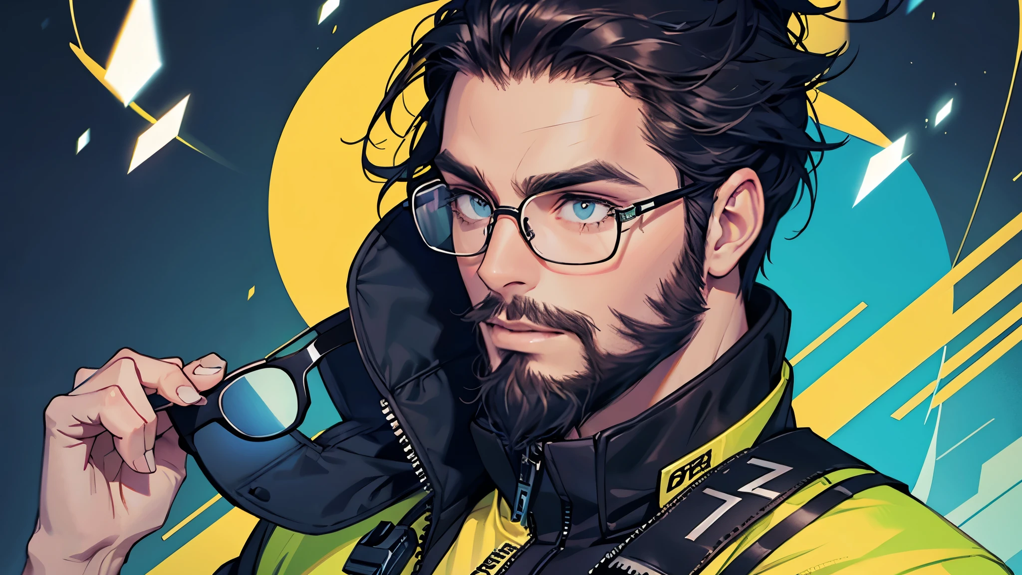 bearded face silhouette illustration, Headphones and glasses, Spectacle lenses with colored reflections