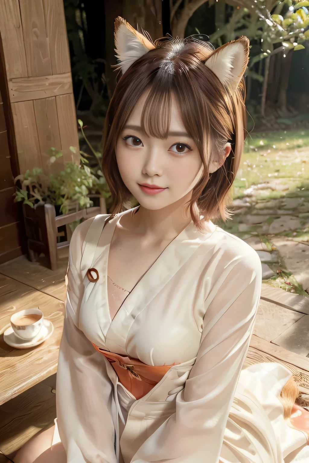 Two-shot photo of a girl and a fox,(fantasy,Fox Monster Four Tailed Sky Fox,),(girl and fox monster: The Tale of the Four-Tailed Heavenly Fox),
(With a girl who bends down and looks up into the depths of the forest..,Fox Monster A two-shot movie of a fox protecting a girl's back four tailed ten fox poster),
(natural soft light.)(sunlight,),(sunlight,),(professional lighting.),
(glossy light brown and orange two-tone color,,,,,,Wavy short-cut hair,messy hair,),japanese kimono,can,Cute round face red lipstick,A cute smile that makes everyone happy,
autumn forest,Strong wind blowing over dead leaves digital illustration,
(Photoreal:1.3),(RAW photo.),
(table top,highest quality,Ultra high resolution output image,)
(8K quality,),(Image mode Ultra HD,),(Image mode Ultra HD,),(sea art 2.1:1.3,),日本アニメfantasy,