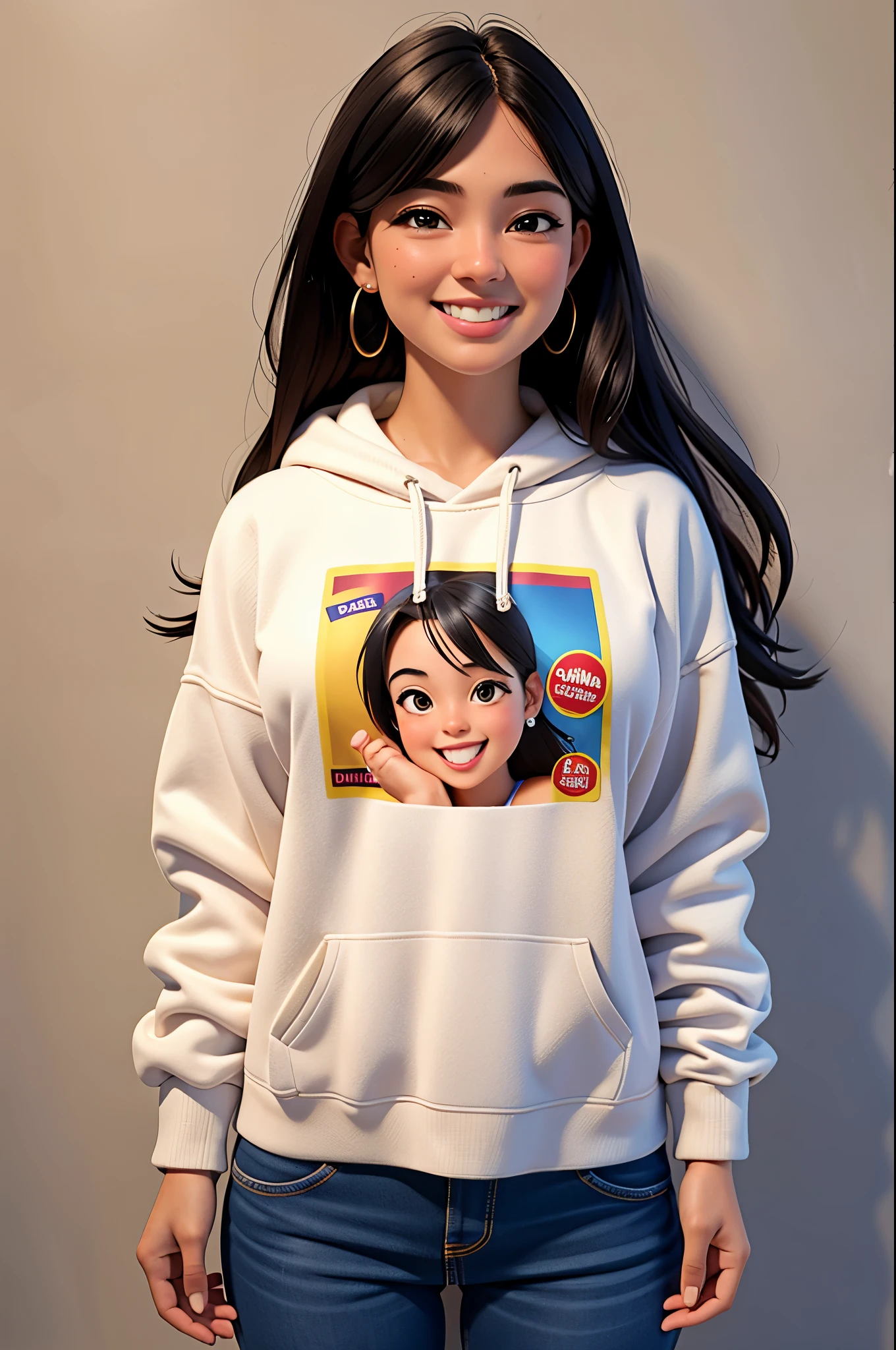 Mujer, age 20 years, Cola de caballo, They are smiling, sudadera con capucha, retrato, (Obra maestra, La mejor calidad, Altas Resoluciones),