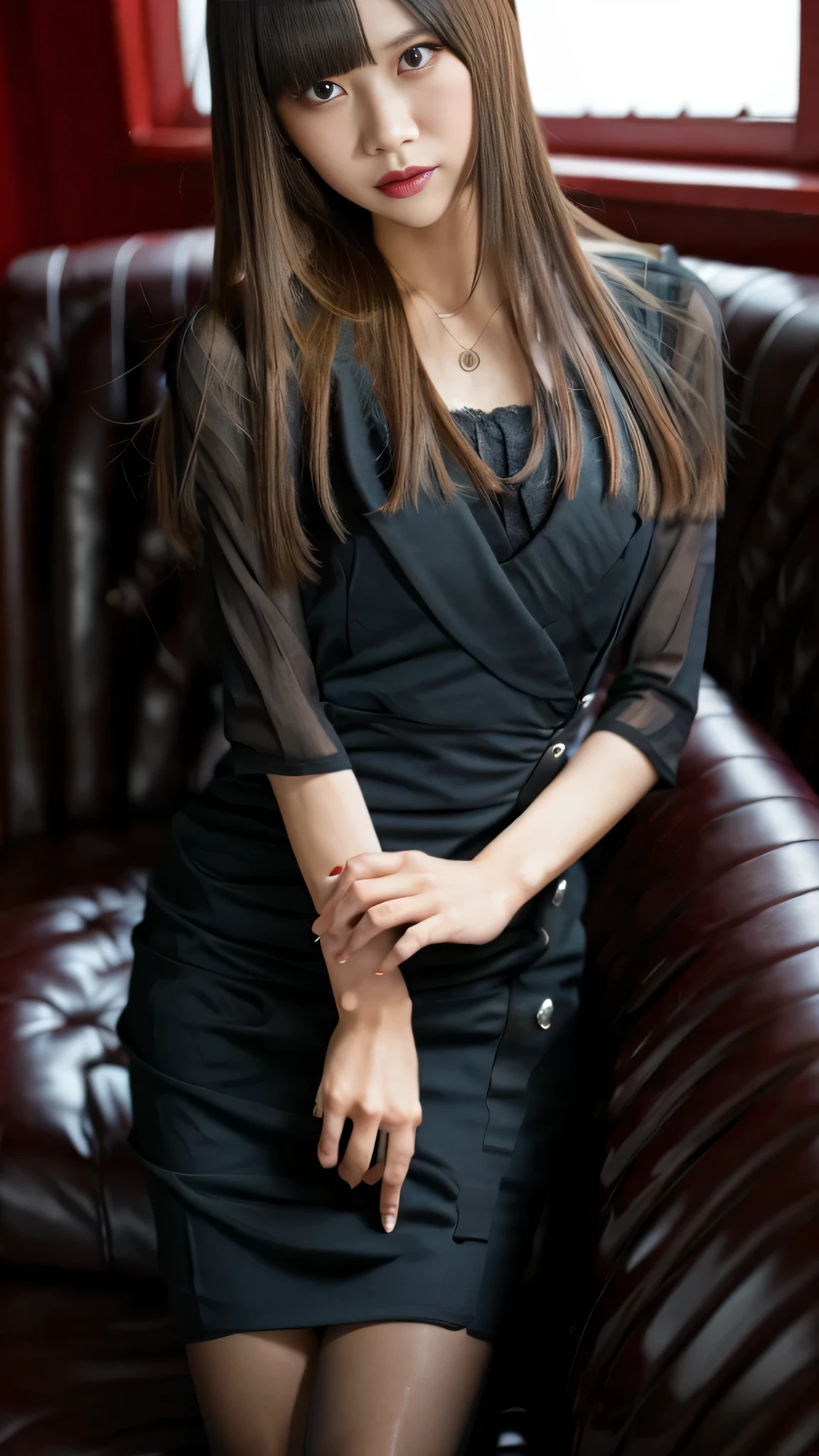 Super detailed、Japanese、charming beauty、seductive adult woman、Beautiful woman、sharp eyes、cool girl、wavy hair、suit、Black chiffon、lace fabric、wide sleeve、wearing a lace insert dress、white blouse、Tight Skirt、flesh colored pantyhose、Lustrous legs、evilの幹部、evil depravity、brainwashing、Mind control、lipstick、grin、evilな表情、evil、empty eyes、evil、night high school、vampire、evil woman、witch、Succubus、vampire、