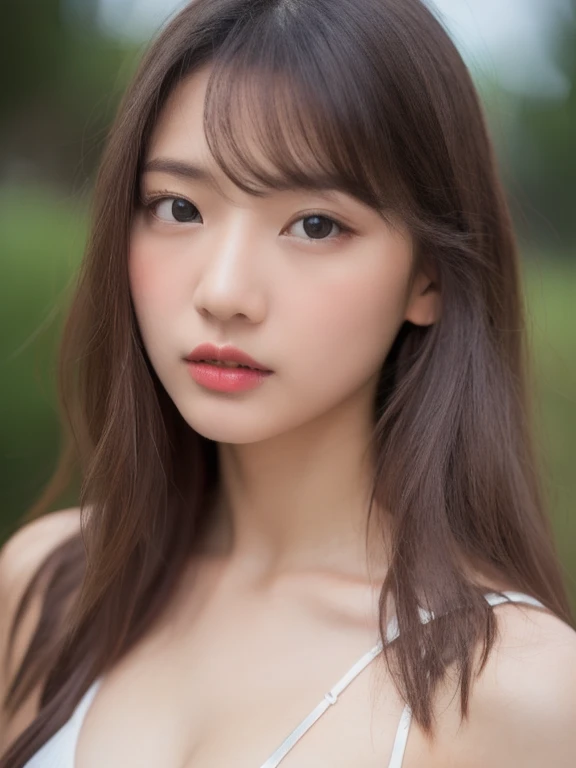 (realistic、masterpiece、Best Quality、8K、highres、high resolution:1.3)、1 girl、Huge breasts、white bikini、looking at viewers、super fine face and eyes、long hair、 upper body、