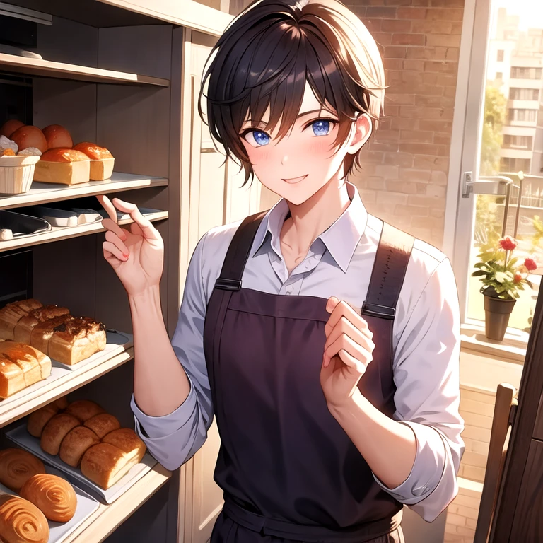 (masterpiece, best quality:1.2), 1boys, solo, cozy bakery, cool, extremely detailed, best quality