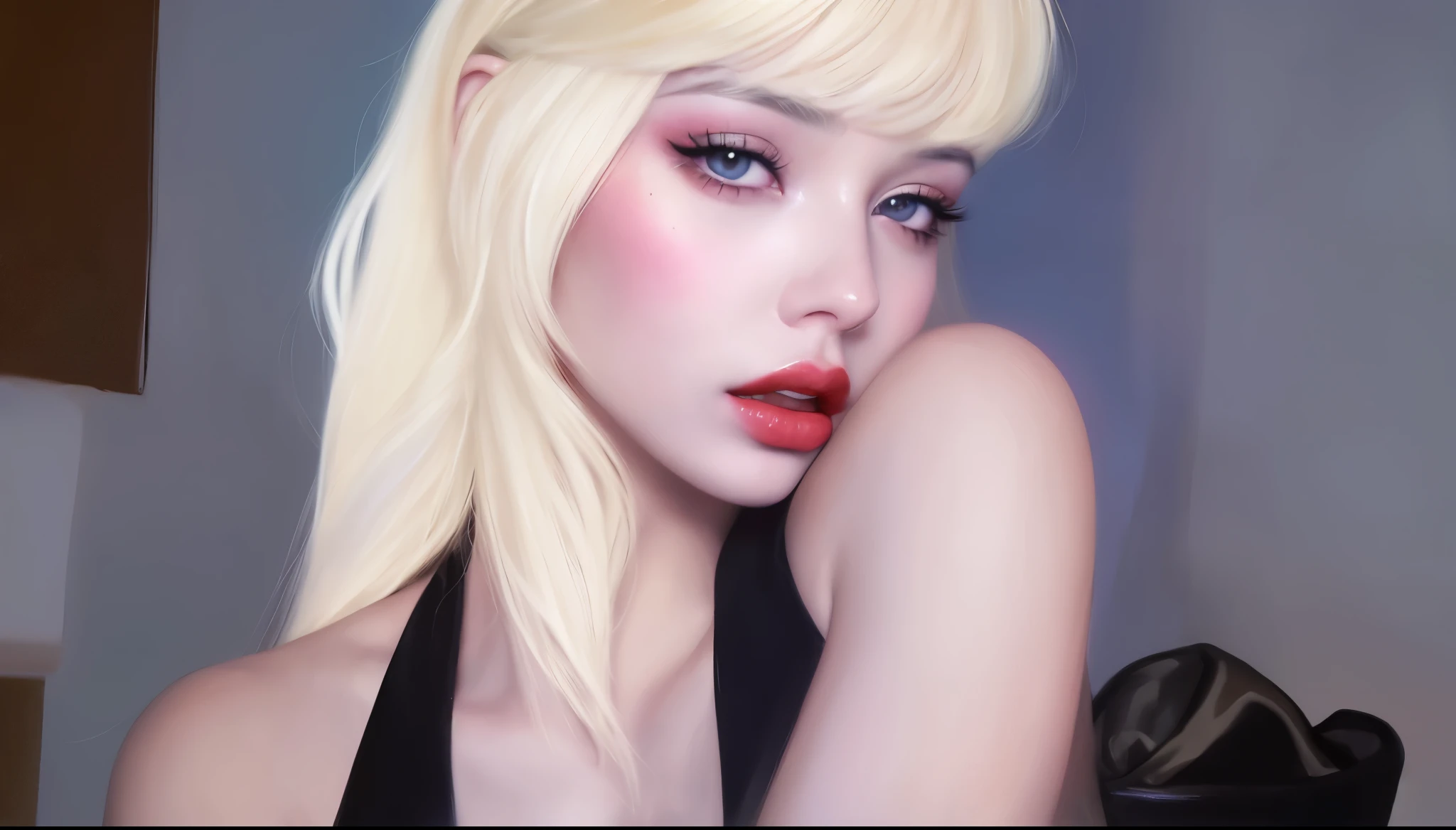 Mujer rubia con sangre en los labios y la boca., # 1 pintura digital of all time, #1 pintura digital of all time, sultry pintura digital, bajo detallado. pintura digital, in style of pintura digital, glossy pintura digital, liso. pintura digital, realistic art style, retrato de kim petras, arte digital. @mariomaniacdude, realism artistic style