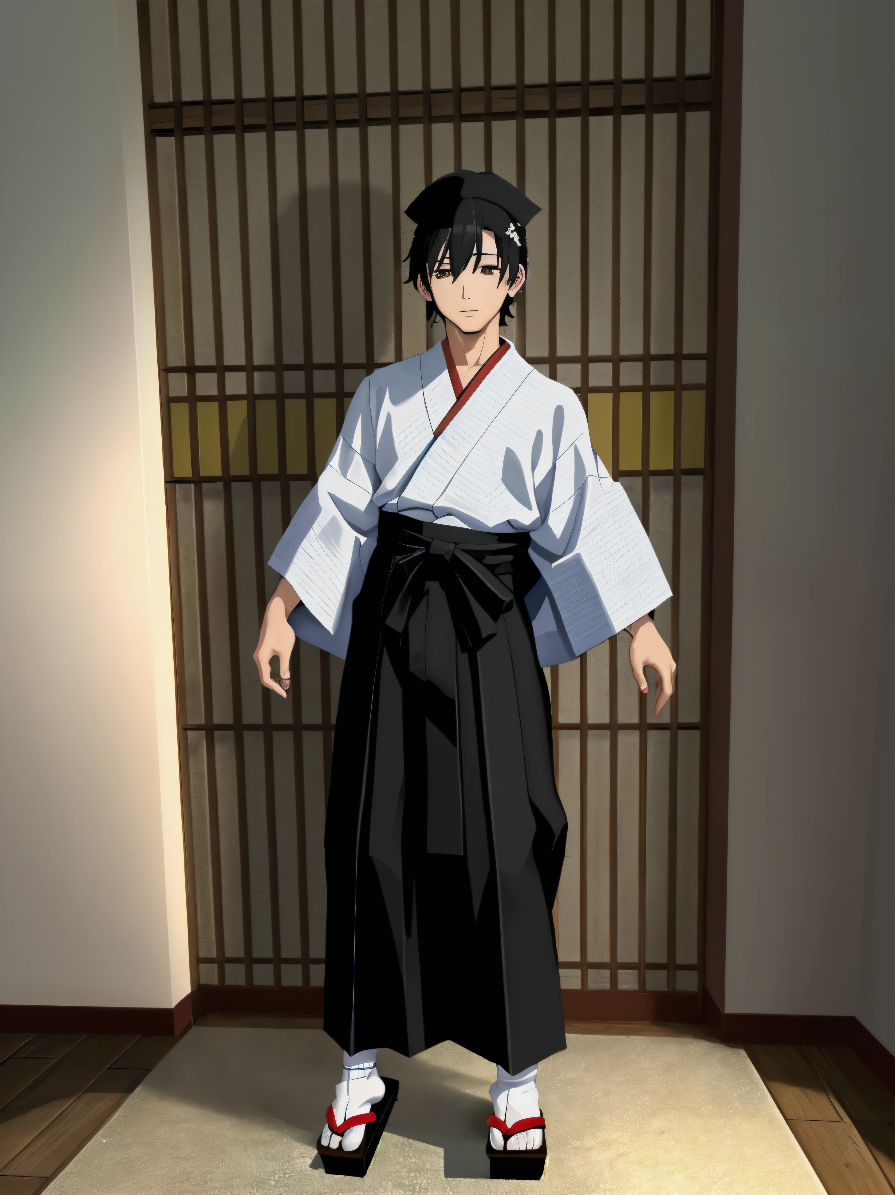 ((highest quality)), ((masterpiece)), (become familiar with), whole body, Are standing, めちゃくちゃbecome familiar with, highest quality, juvenile, youth, in the same way, Wearing tabi socks, Wearing clogs, black hair, perfectly symmetrical face, highly detailed eyes, perfect hand shape, perfect foot shape, perfect body balance,