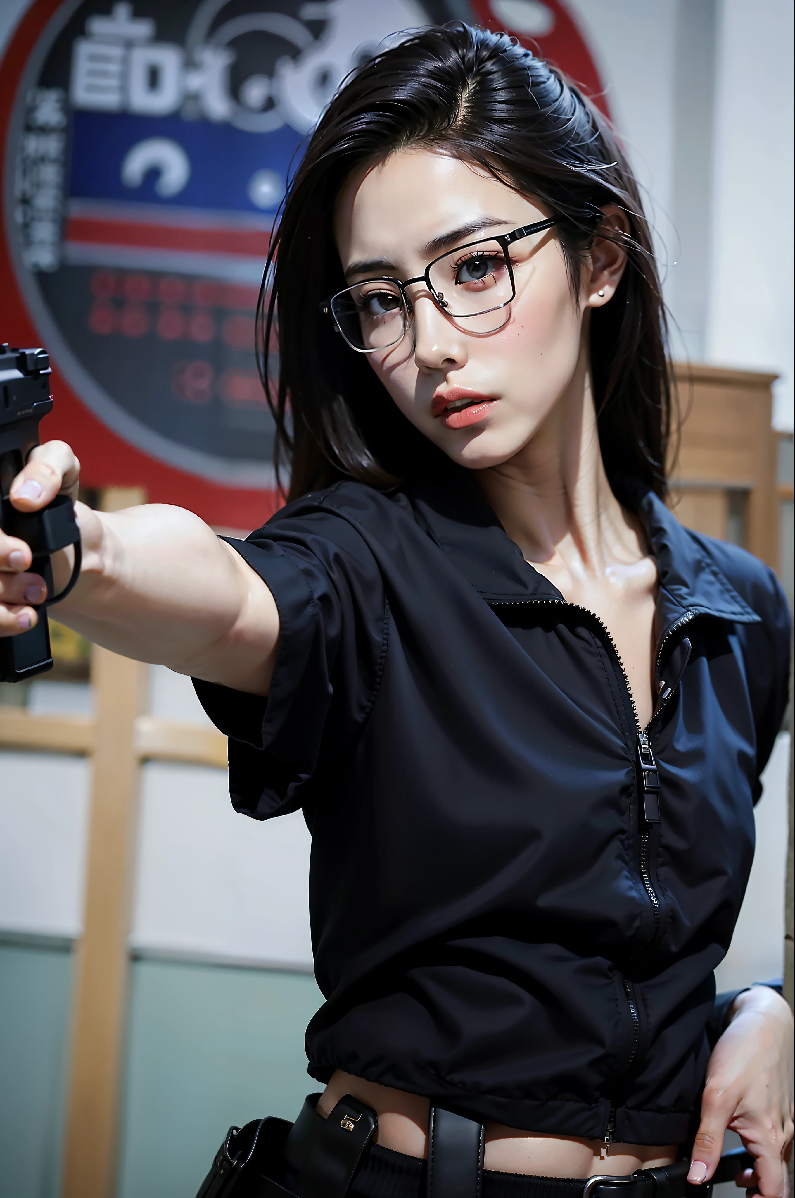 hay una mujer con una pistola en la mano, dilraba dilmurat, con pistola, wenfei ye, pose de tiro, li zixin, wei wang, xisionwu, Chen Xintong, in the style of sifu 🔥 😎 🕹️ 👀 :2, con rifle, female spy, jinyiwei, Qifenglin