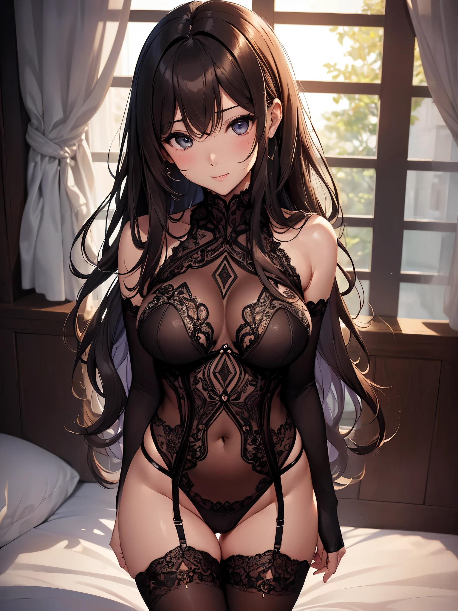 highest quality、Highest image quality、masterpiece、gravure shot、full body stockings、chained、restrained、Captive Beauty、torture、seductive model pose、Super beautiful beauty((22 years old OL big bust、bust 100,beautiful long ironed hair、brown hair、slender、beautiful hip,Close-up、Esbian、,beautiful high quality、beautiful art、)muste piece、visual art、Depth of the bounds written、night、、magic of light、、ハープのメロディー🎵friendly smile、gentle light、、skin-friendly、、ticker beautiful decorative、luxury hotel bedroom、美しい大都会のnight景、starry sky,elegant、mystical　rosa、　 、、friendly smile、black lingerie、black underwear、 body stocking.  room、Beautiful eyes staring at us、Beautiful、beautiful hands、refreshing、Wrap your entire body in transparent body stockings、Black Body Stockings、femme fatale sexy shot,
(gorgeous body stocking:1.3), (intricate lace:1.4), (see thorough:1.5), 、、Fujiko Mine、
、.UHD,cowboy shot1.9,trance parent body stocking1.5,full body stockings 1.8、Perfect full body stockings、beautiful back、butt、back view、detailed details、powerful、、panties、、.Approaching、1 nearby.8、、、Do not show bare skin、covered with stockings、cowboyshot.Sweat、beautiful skin、orgasm.ecstasy、super REALITY、model  shot ,Don&#39;t show your skin、All body stockings、