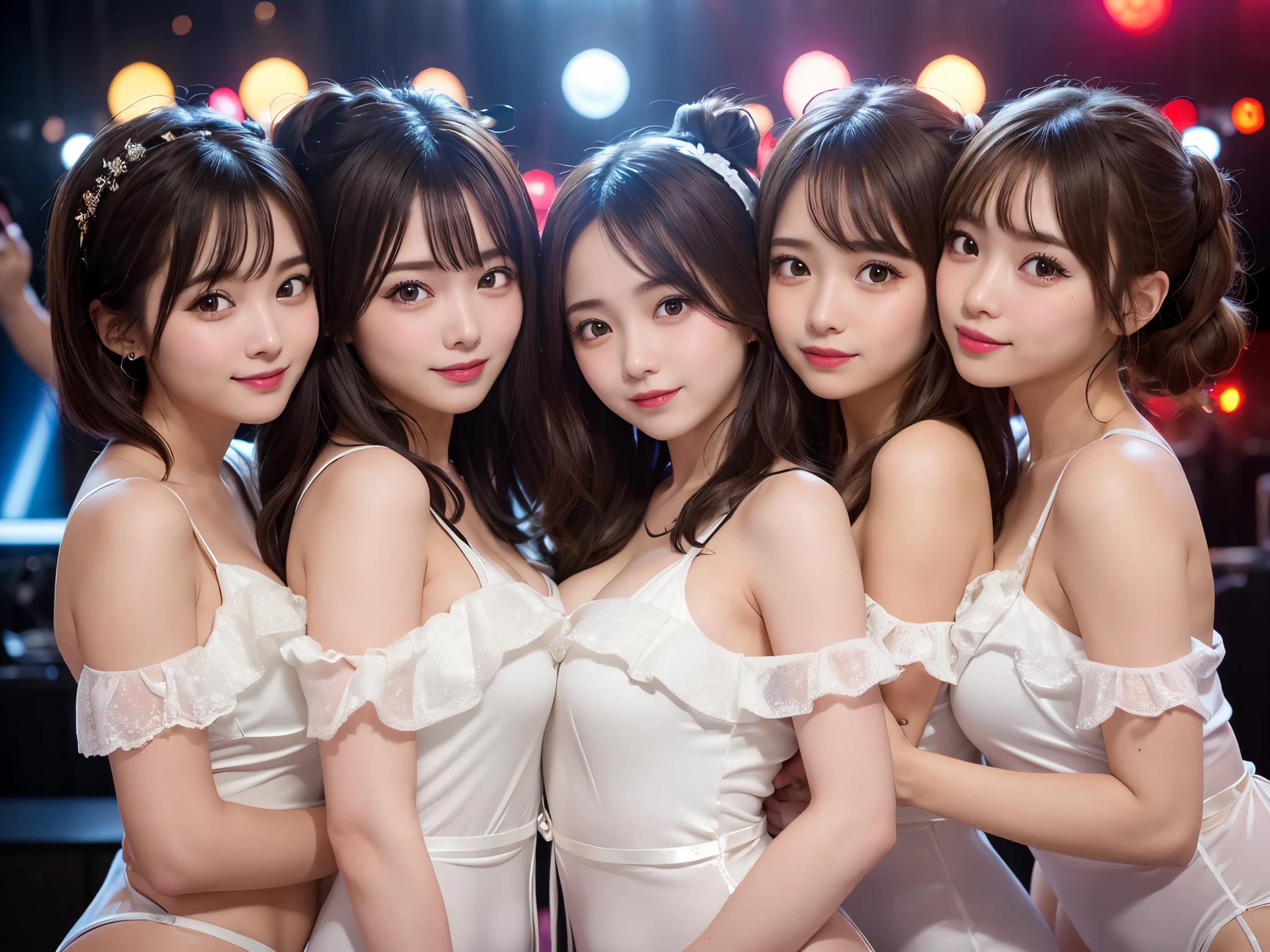 Best-quality, Masterpiece, Ultra-High-Resolution, (Photorealistic:1.4), Raw-Photo, Extremely-Details, 

(((photo of 3-girls having a lot of fun at lesbian-orgy):1.3)), 

((They all are members of the most popular Japanese idol-groups and 15-years-old):1.2). They all have extremely cute faces and all extremely beautiful big black solid circle eyes. They all have extremely beautiful hair and extremely beautiful bodies. ((They all are lesbians and high on illegal-drugs. They all have extremely orgasms):1.3)