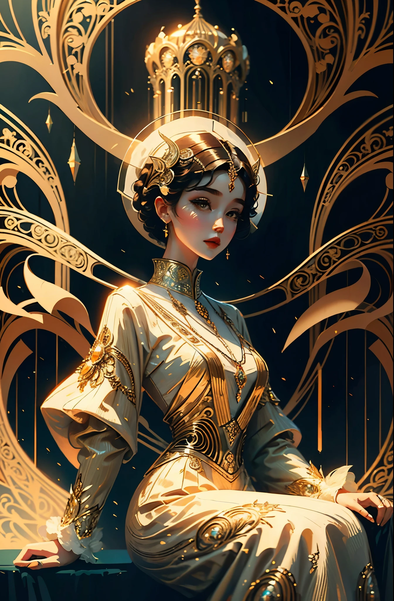 Beautiful woman in intricate Vintage Art Deco Outfit