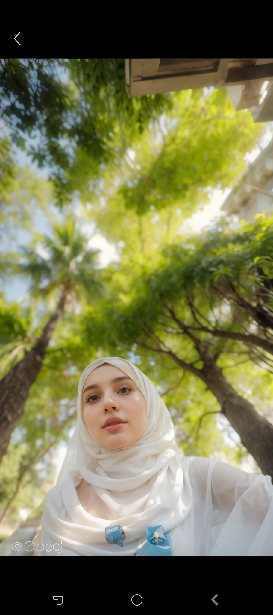A European girl wearing white hijab, thin and pink lips, turn this image into realistic, the face should be exactly the same with reference image