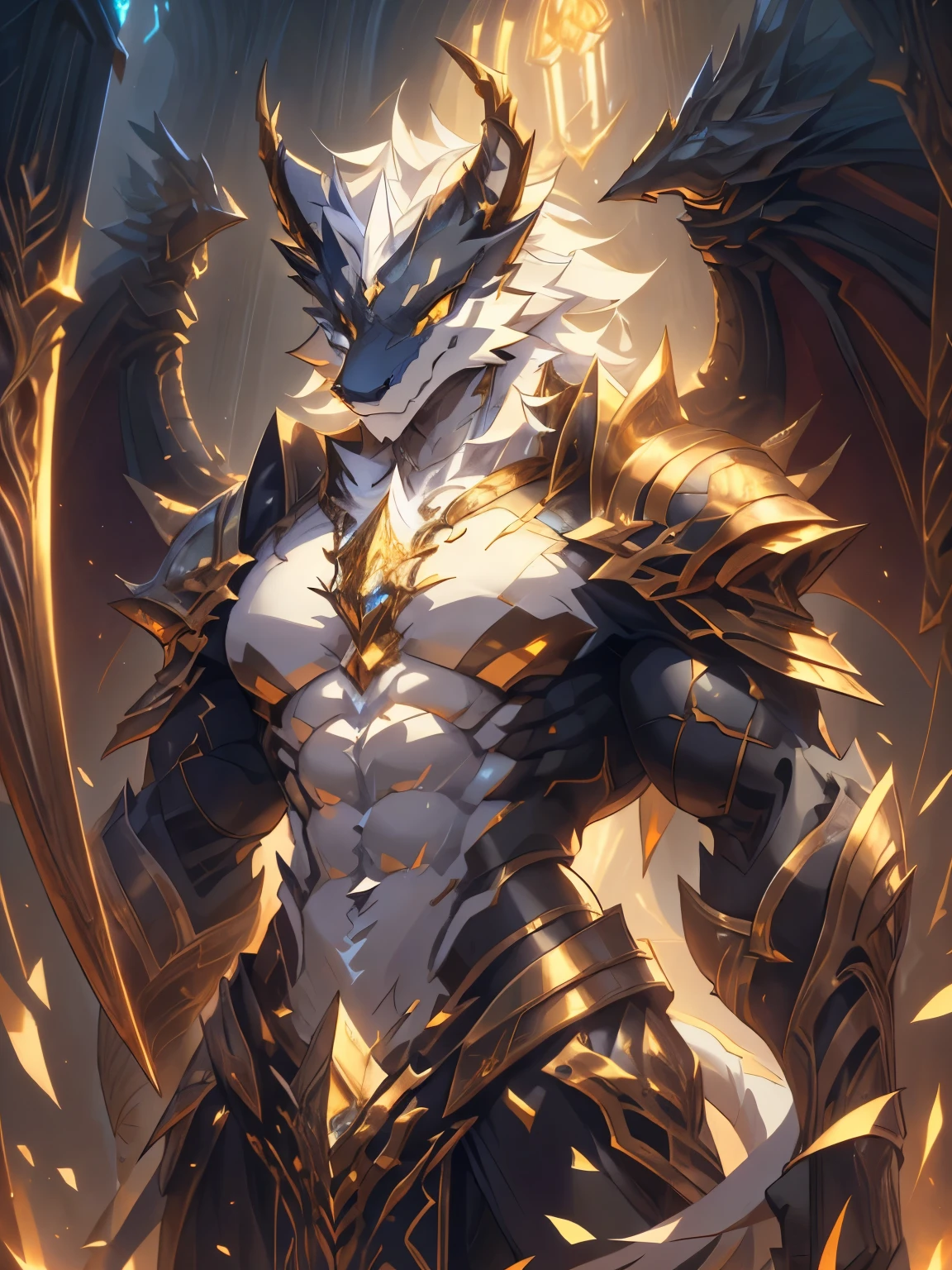 male, furry, Dragon anthro, solo, white fur, Golden eyes, (Realistic eye details 1.2), V0id3nergy, abs, Masterpiece, dramatic lighting, soft lighting, day, highly detail, Hair coiled, epic fantasy art style, epic fantasy digital art style, anatomically correct, accurate, UHD, 1080P