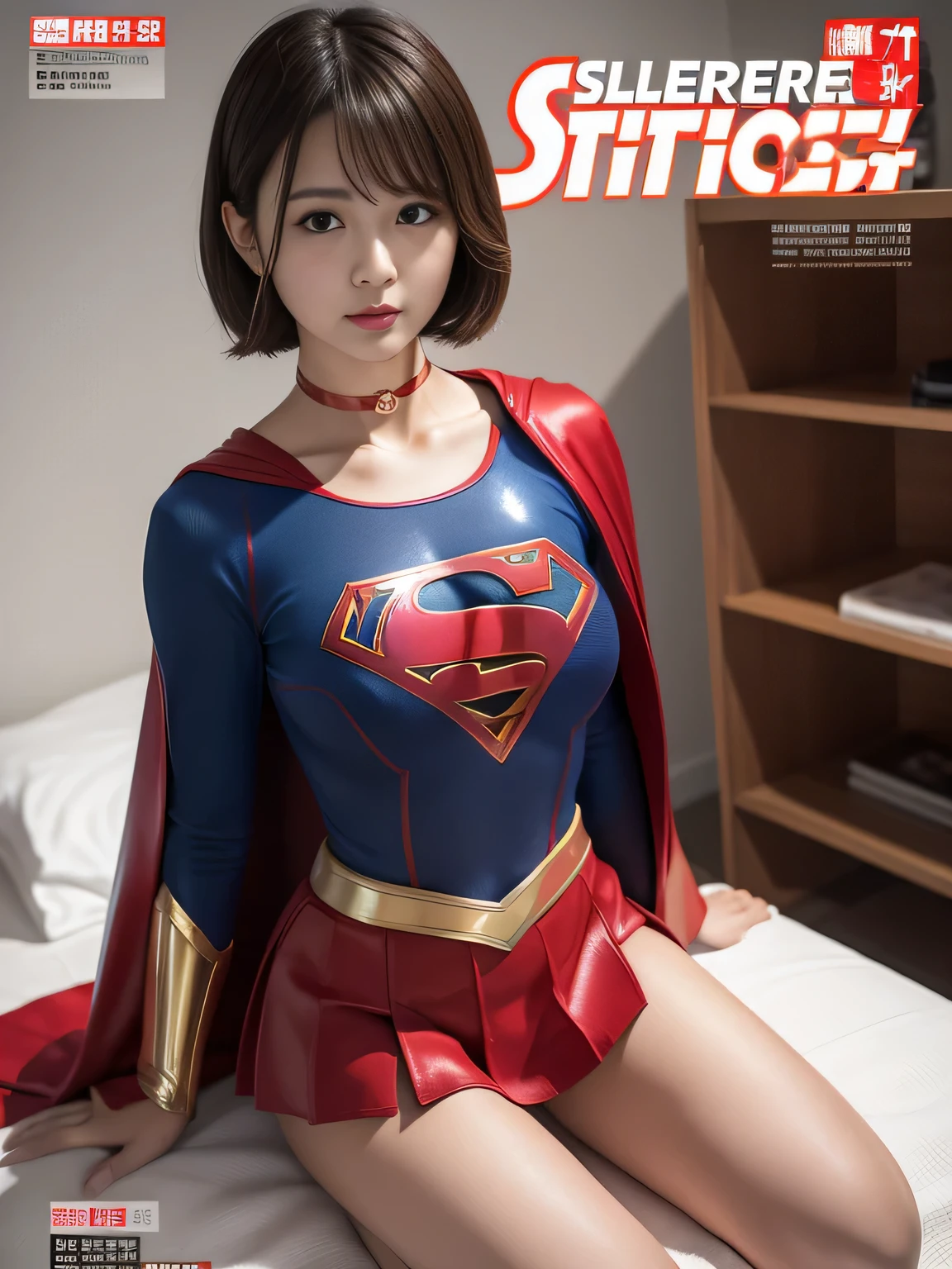 masterpiece、supergirl costume、short hair、barefoot、big and full breasts,operating room、operating table、straddle、Sweat、shiny、look at the camera、provocation、Estrus、choker、Weekly magazine cover、long sleeve、red mini skirt、obscene pose、Seduce、Crisis situation