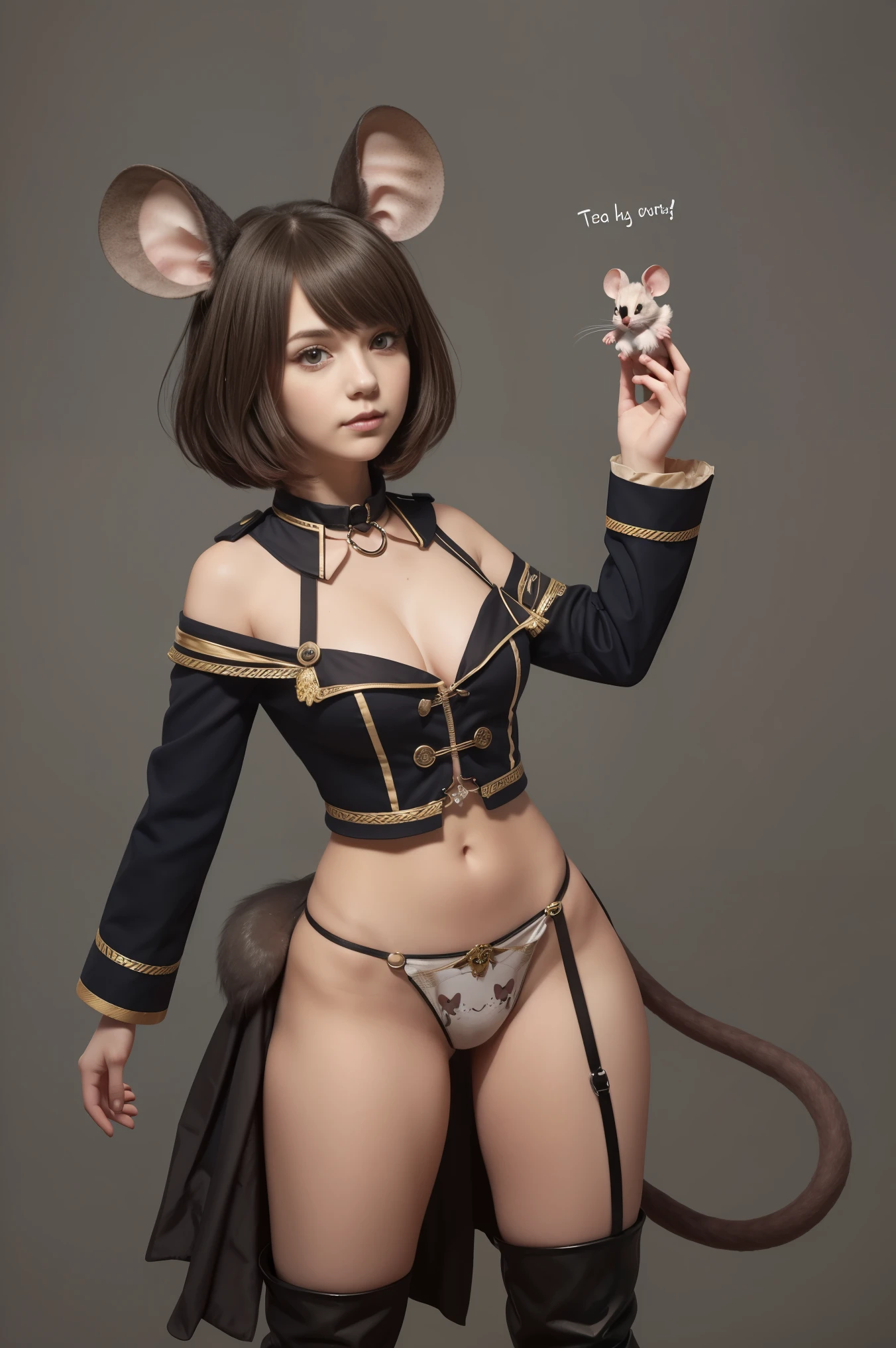 Unusual concept art of a cute creature, inspired by Laura., with the appearance of a mouse and in a police costume. (The CuteCreatures tag has a weight of 0..9)