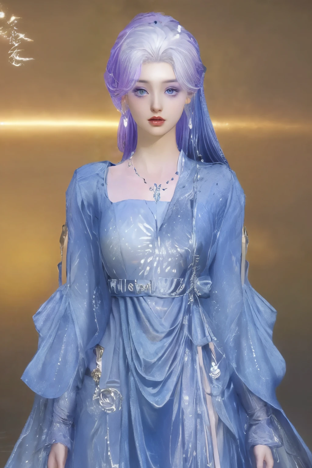 (best quality,masterpiece:1.2),ultra high resolution,realistically,front lighting,intricate details,Exquisite details and textures,(1 girl),solo,upper part of body,Purple Hanfu,好漂亮的big eyes,purple dress,Petal decoration,beautiful face,facing the audience,ribbon,gossamer,(young),facial highlights,Detailed production,tear nevus,White skin,silver hair,high ponytail,looking at the audience,big eyes,(hollow pattern),ear nipple ring,fit,White background,right hand,professional lighting,photon mapping,radio city,Physically based rendering