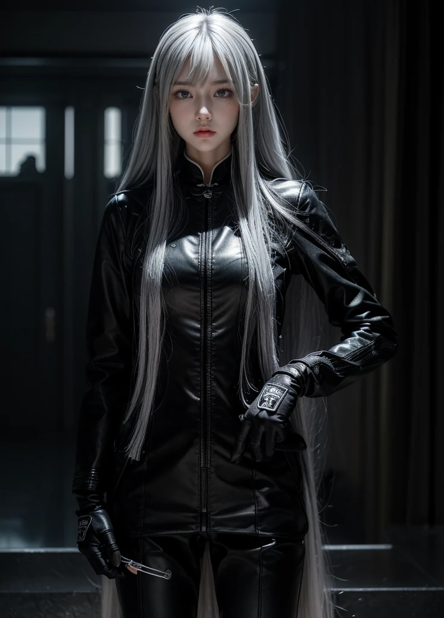 {{Grell}},shiny hair,4 fingers,sharp gaze,{{{{{White eyes}}}}},{{{{{White eyes}}}}},{long hair},{{straight hair}},black gloves,black clothes,black army suit,{army},{{{{{dull bangs}}}}},Hard hair,(slanted eyes},{{whole body},{{{1 girl}}}, {{{{silver hair}}}},{{{Tsurime}}},36 years old,white people,silver eyes,thin,{{{masterpiece}}}, {{{highest quality}}}, {{Super detailed}}, {shape}, {{very delicate and beautiful}},very detailed,Detailed completeness,detailed hyper,army服,{{bangs}},{{Fishing eyes}}