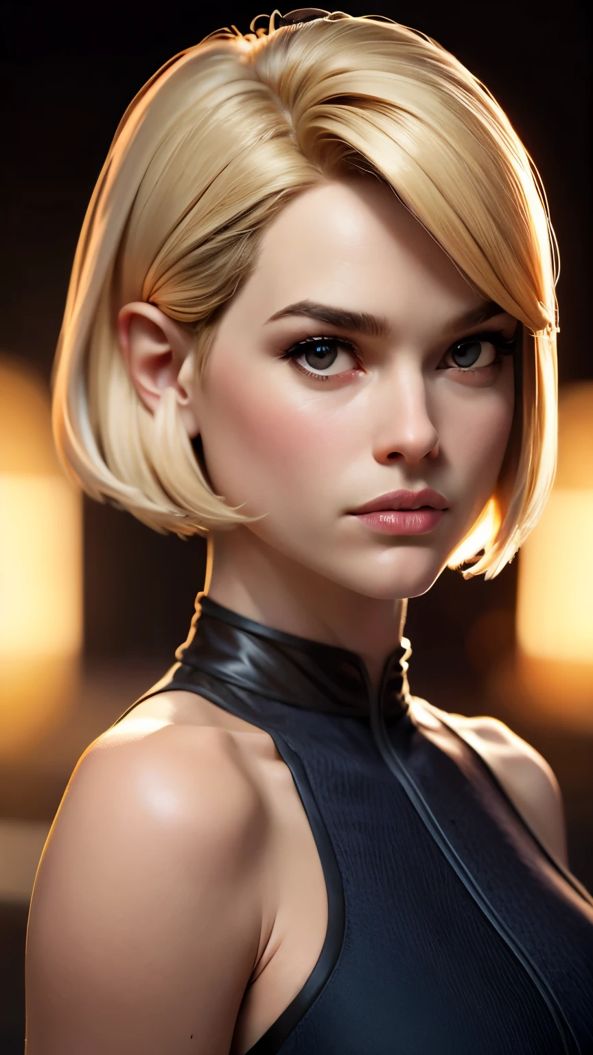 photo of Alice Eve (carol marcus from Star Trek into darkness), RAW, beautiful woman, ((portrait)), ((detailed face:1.2)), ((detailed facial feature, detailed skin, clear skin), (perfect proportioned body), (short bob cut hair), (wearing star trek bikini), (high detailed star trek environment), (realistic photo, best quality, detailed), (8k wallpaper), (cinematic lighting, dramatic lighting) (sharp focus, intricate)