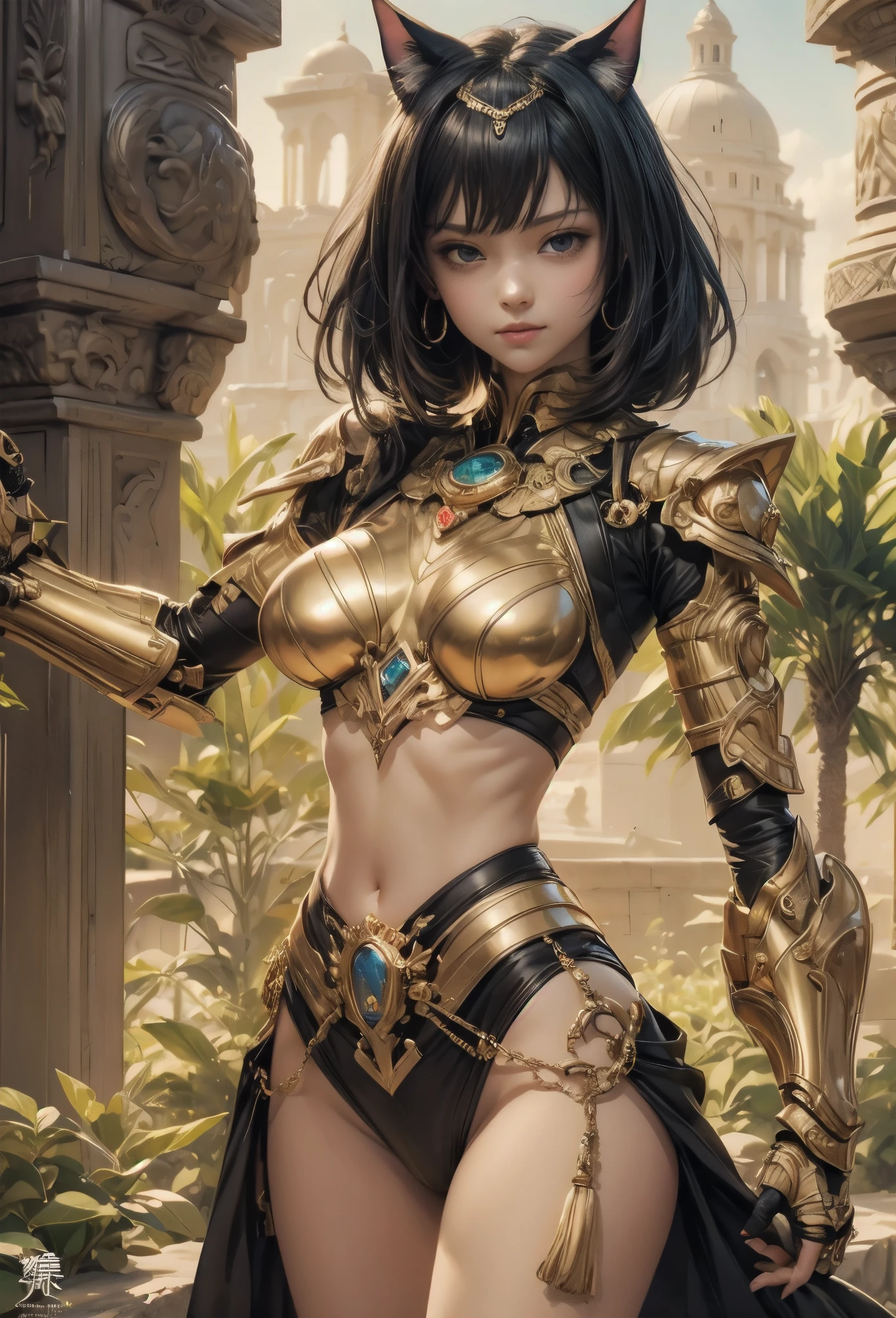 ((Highly accurate drawing in every detail)Extremely precise depiction)[High resolution],(detailed illustrations,とてもfineで緻密な描画,Delicate drawn lines with tempo,Realistic texture expression),[color traced main line],[ruins background [ancient egypt]],HENTAI (ANIME Girl (beautiful) 16 years old) cyborg [(tanned skin) [Shiny black hair]],((Bastet) Beautifully decorated golden cybernetic armor) ([complex decorative processing] [elegant],gorgeous golden luster (polished reflective luster)) [Gorgeous and luxurious],gravure,[Ohparts Lost Technology [hieroglyph]],(複雑でbeautiful装飾 [Dense detail]),(きめ細やかでbeautiful肌表現 [transparency]),((Precisely drawn eyes))[完璧な目のdetailed((宝石のようなbeautiful瞳)Iris drawn in precise detail)[clearly drawn pupils]],[eye light[Pinpoint lighting for the eyes]],[長くてbeautiful睫毛],[precisely drawn hair [美しく艷やかな髪のdetailed]],(完璧な手のdetailed [破綻のないbeautiful指 [beautiful nails]]),(perfect anatomy(perfectly balanced proportions))[[full body portrait]],[[Highly constructed design]][ideal color coordination(Accurate simulation of light and material interactions)],([precision detail](detailed,高fine)),[Visual art that tells a story],((highest quality)fine[[High density drawing]])(4K quality).