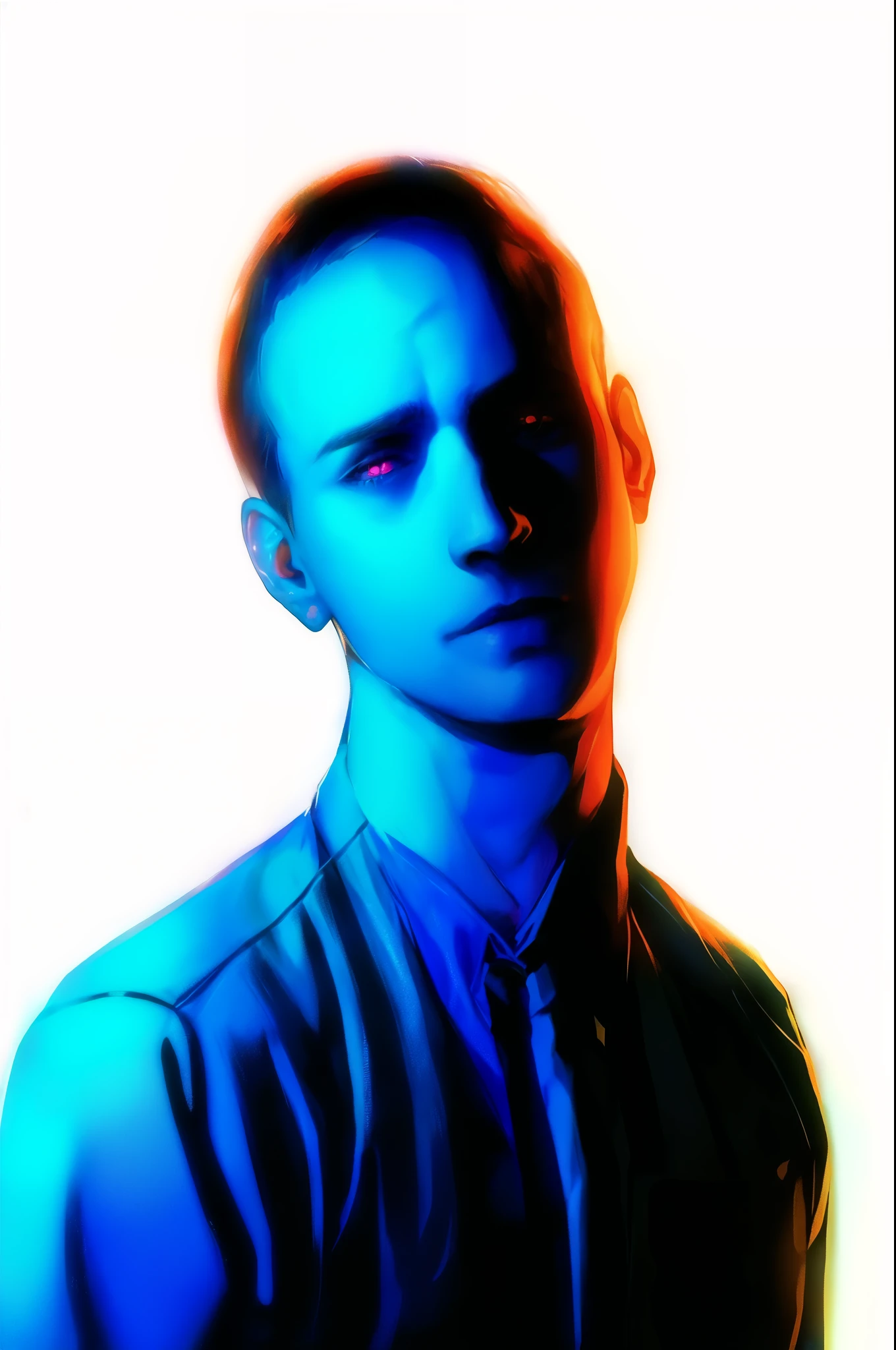 arafed image of a man in a blue shirt and tie, glowing with colored light, color portrait, matt mute colour background, color studio portrait, digital art!!, cmyk portrait, inspired by Adam Marczyński, dramatic lighting man, inspired by Adam Szentpétery, colour portrait photograph, saturated colorized, color photograph portrait 4k