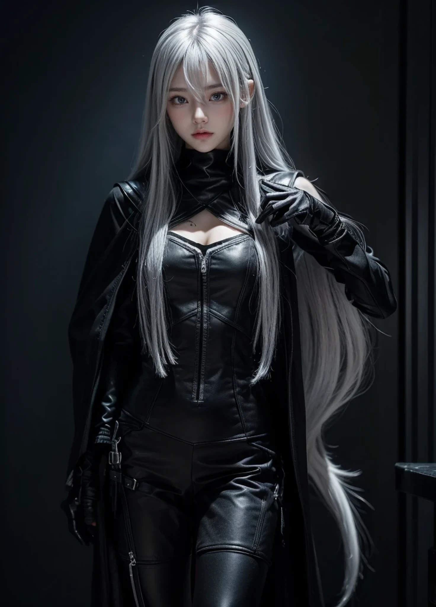 {{Grell}},shiny hair,4 fingers,sharp gaze,{{{{{White eyes}}}}},{{{{{White eyes}}}}},{long hair},{{straight hair}},black gloves,black clothes,black military suit,{military},{{{{{dull bangs}}}}},Hard hair,(slanted eyes},{{whole body},{{{1 girl}}}, {{{{silver hair}}}},{{{Tsurime}}},36 years old,white people,silver eyes,thin,{{{masterpiece}}}, {{{highest quality}}}, {{Super detailed}}, {shape}, {{very delicate and beautiful}},very detailed,Detailed completeness,detailed hyper,military服,{{bangs}},{{Fishing eyes}},black cloak