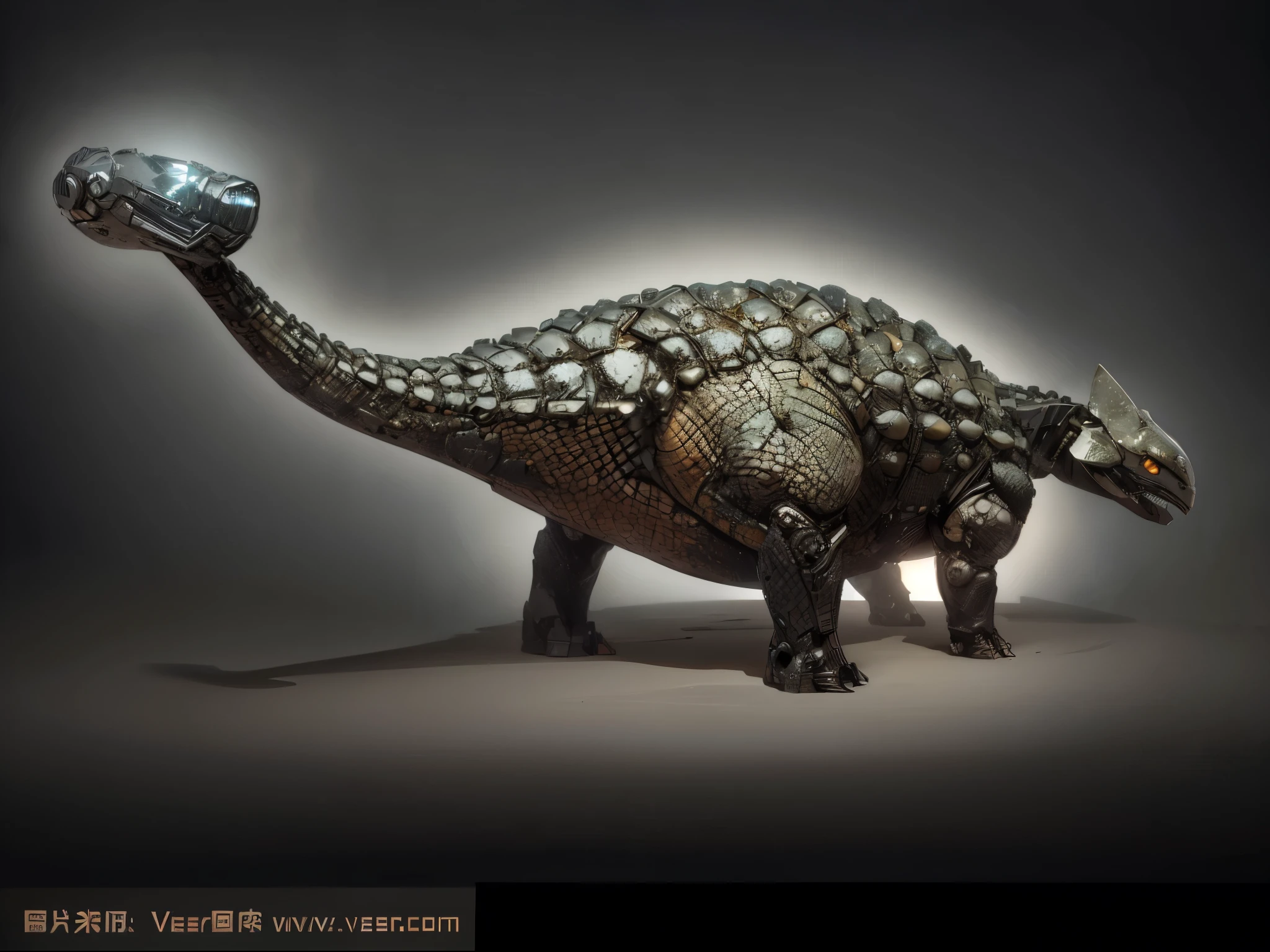 (futuristic:1.5,cyberpunk),(Black canvas background:1.4,blurred background:1.4), Mechanical Ankylosaurus, (Mechanical body:1.2, mechanical limbs:1.2, gear joints, Glowing eyes, realistic scifi cyberpunk armo),Ray Tracing, Reasonable structure,backlight, close up, Mechanical elements,cybernetic, complex,Selective focus, high res