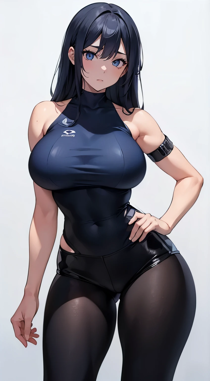 (best quality,4k,8k,high resolution,masterpiece:1.2),super detailed,(actual,lifelike,lifelike:1.37),human development report,ultra high definition,studio lighting,Ultra-fine painting,sharp focus,Physically based rendering,extremely detailed description,professional,,Fear,anime big breasts,Science fiction,photography,concept artist, A policewoman, five fingers,only, big deal breasts, big deal , 最big deal乳房, 巨big deal乳房,Thin waist, thick hips,hourglass figure,Pelvis big dealr than shoulder blades, Pelvic width,Chest bursting,A 20-year-old policewoman, red face, Sweat, dirt and long legs,fitness model,Long dark blue hair,Height 165cm,White skin,, blue tight shirt, black leather shorts, pantyhose, ((White background)),Cospali Promotions,All roles,Shot with Canon 5D MK4,Cospali Photos.