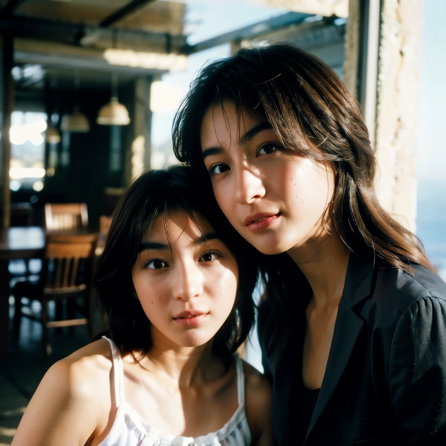 (table top, highest quality, beautiful quality), (realistic:1.4), (detailed lighting, highly detailed skin, very fine hair, shadowy, 8k, 15 years old with baby face、Identical twin sisters of girls:1.2), looking at the viewer, (high key lighting), highest quality, official art, unity 8k wallpaper, 超A high resolution, Kiss、lesbian、love、super detailed, beautiful and aesthetic