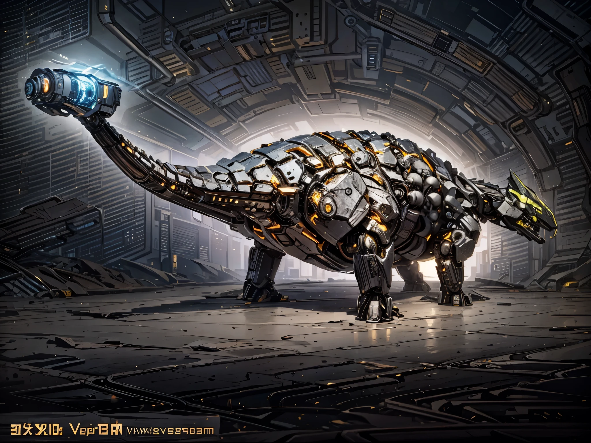 (futuristic:1.5,cyberpunk),(Black canvas background:1.4,blurred background:1.4), Mechanical Spinosaurus, (Mechanical body:1.2, mechanical limbs:1.2, gear joints, Glowing eyes, realistic scifi cyberpunk armo),Ray Tracing, Reasonable structure,backlight, close up, Mechanical elements,cybernetic, complex,Selective focus, high res