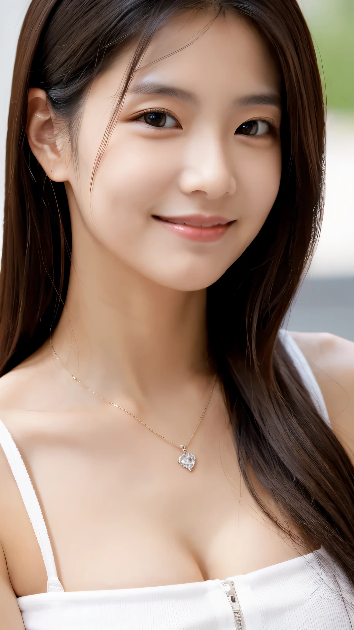 highest quality, very high resolution, (realistic:1.4), (Accurate reproduction: 1.4), big breasts, facial details, fine eyes, various hairstyles, Scapula, extreme close up, sexy camisoles, From above, shiny skin, smile,