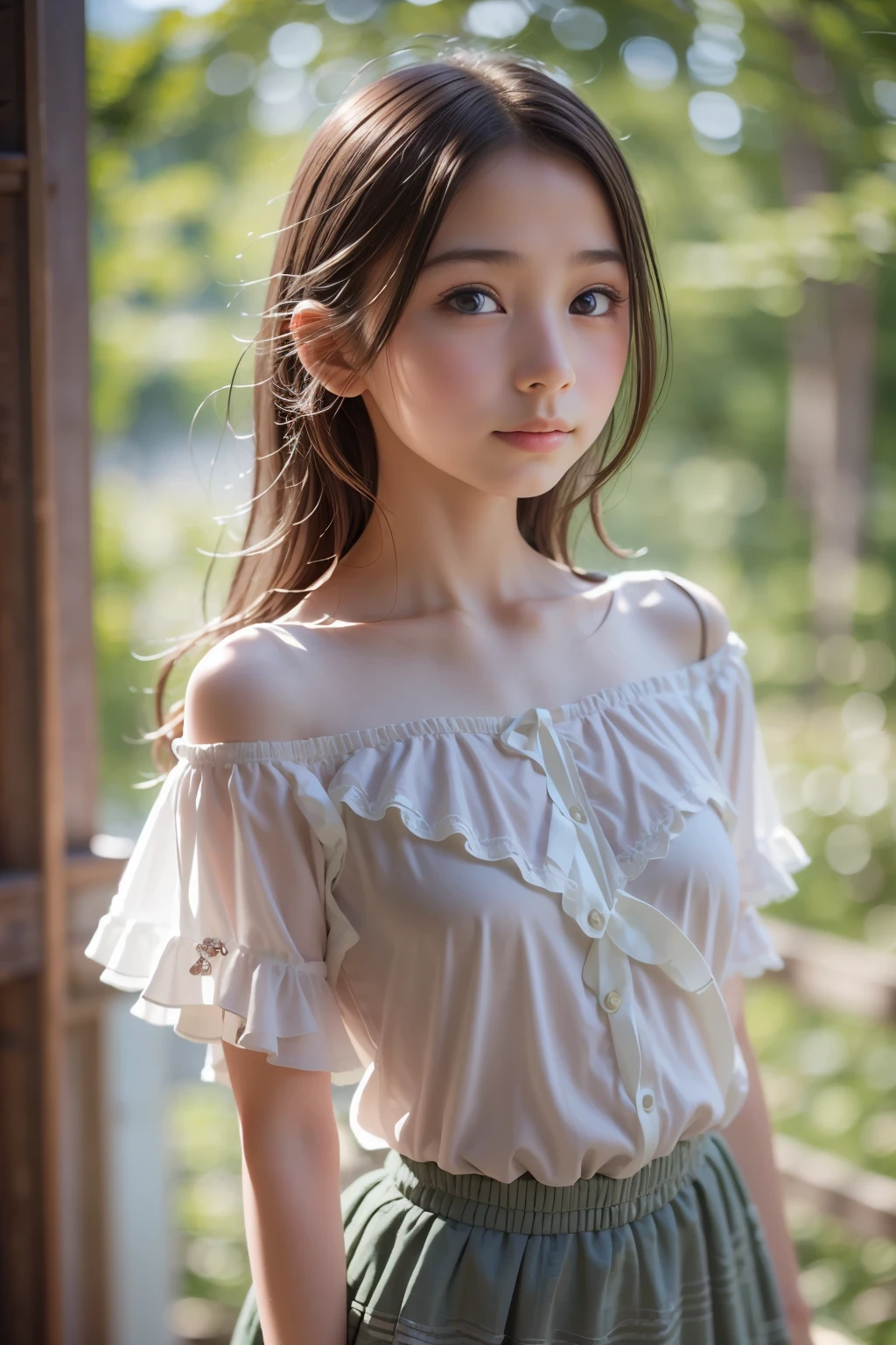 Best image quality, focus, soft light,15 years old, (blouse), (((front, young face))), (depth of field), super high resolution, (Real: 1.4 ), RAW photo, upper body