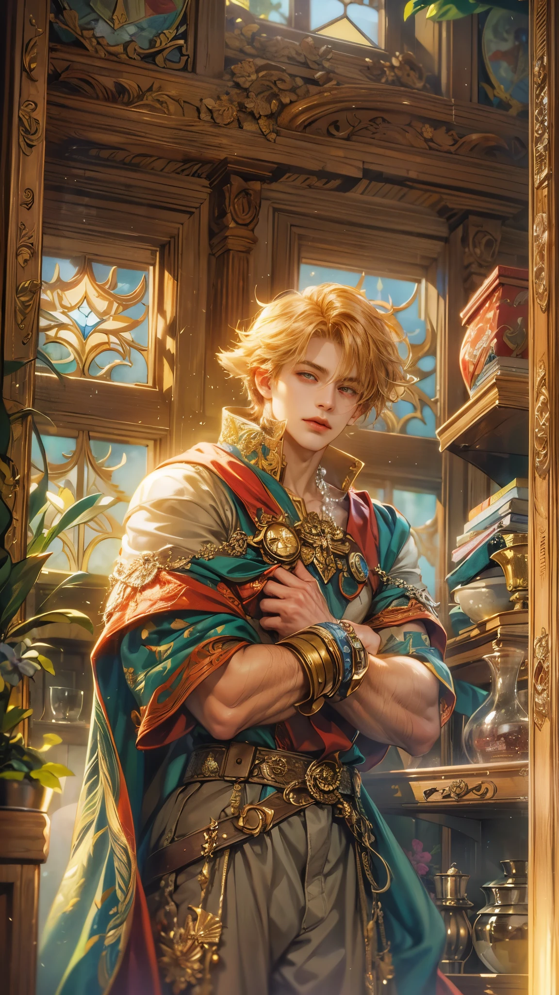 (absurdres, highres, ultra detailed, HDR), masterpiece, best quality, legend of mana character, boy hero, guy villain , detailed face, handsome face, anime eyes, inside home beside window, detailed character, detailed indoor, detailed home, art kenouji